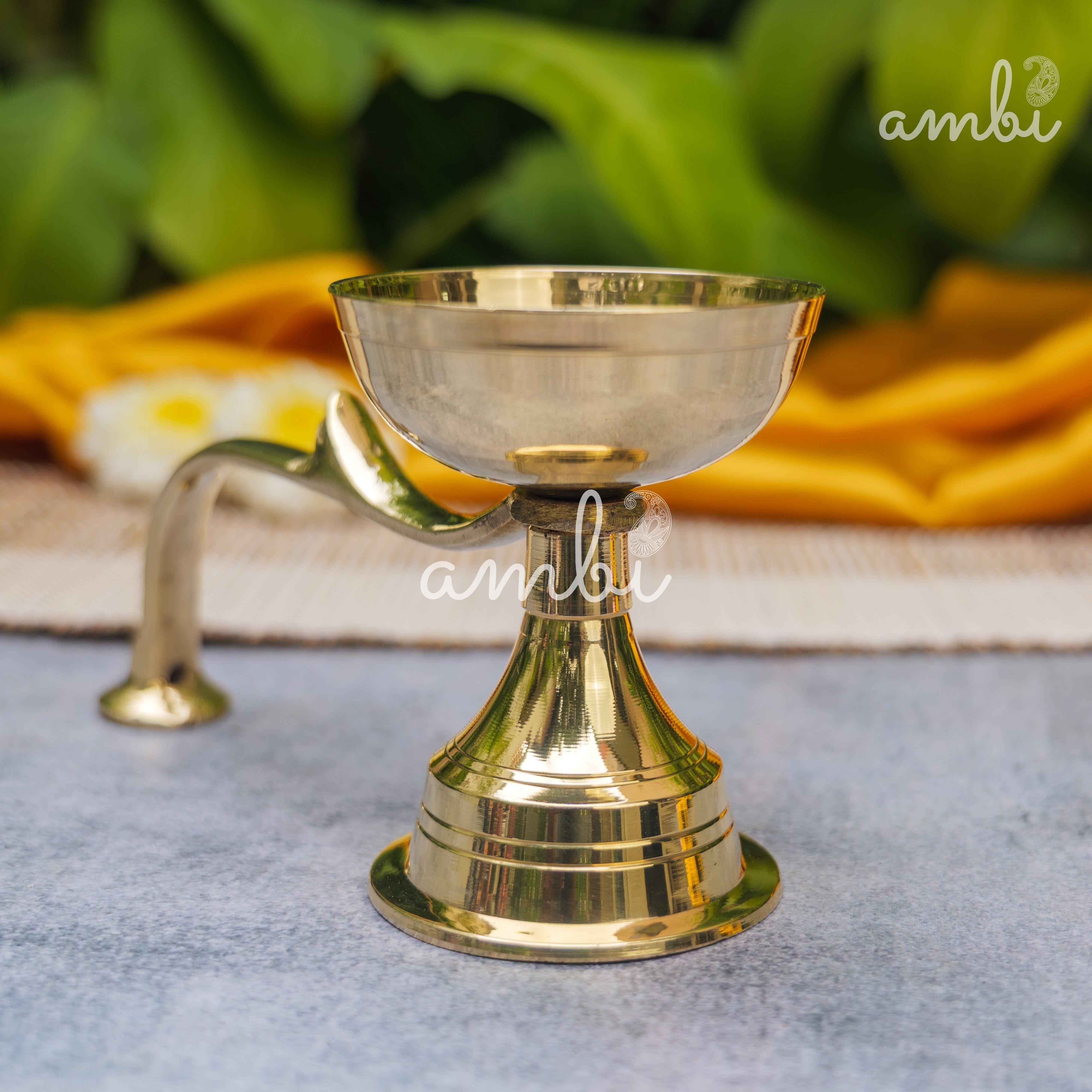 Pure Brass Dhoop Aarti Diya with Handle - 6 Inches