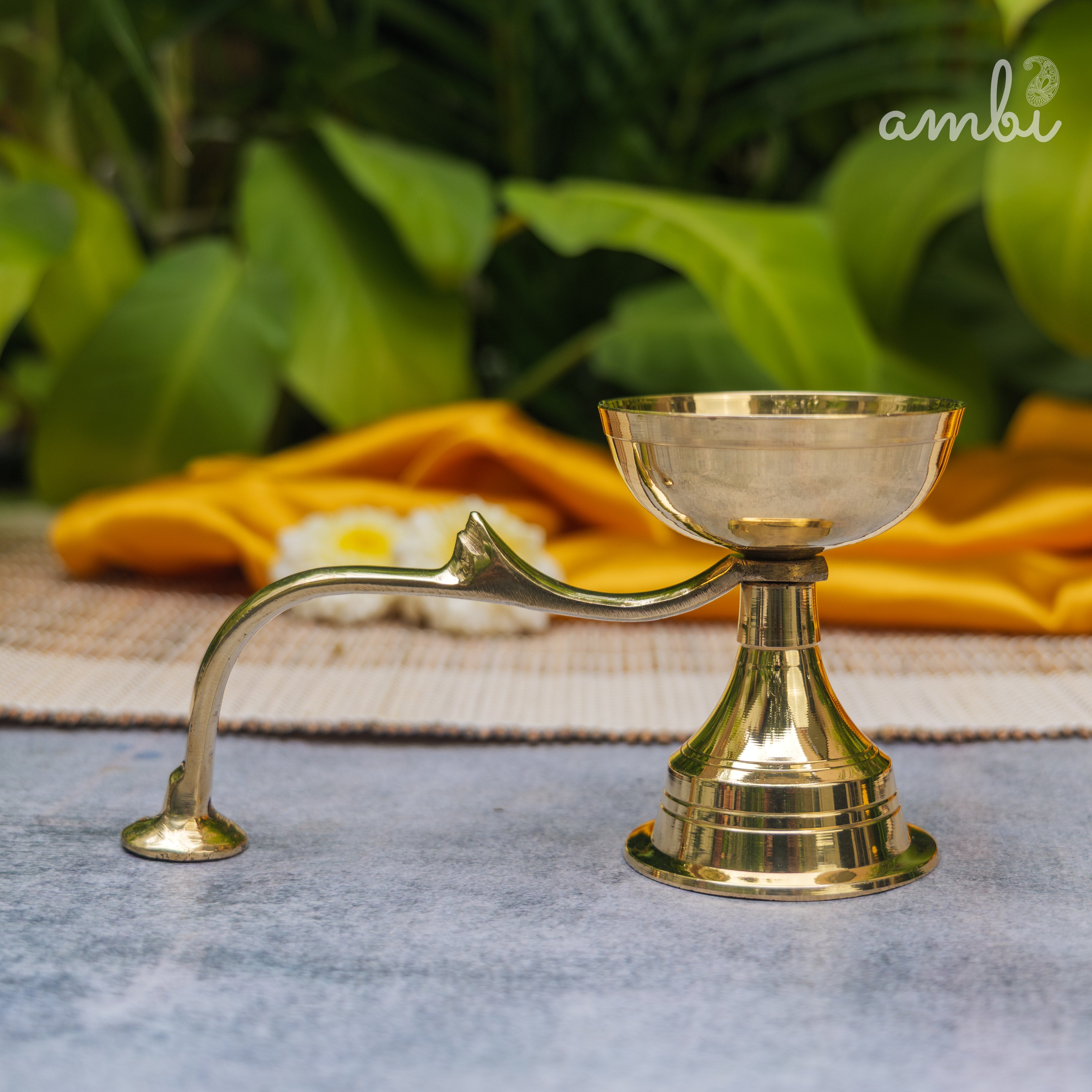 Handcrafted Pure Brass Dhoop Aarti Diya with Handle | Medium |