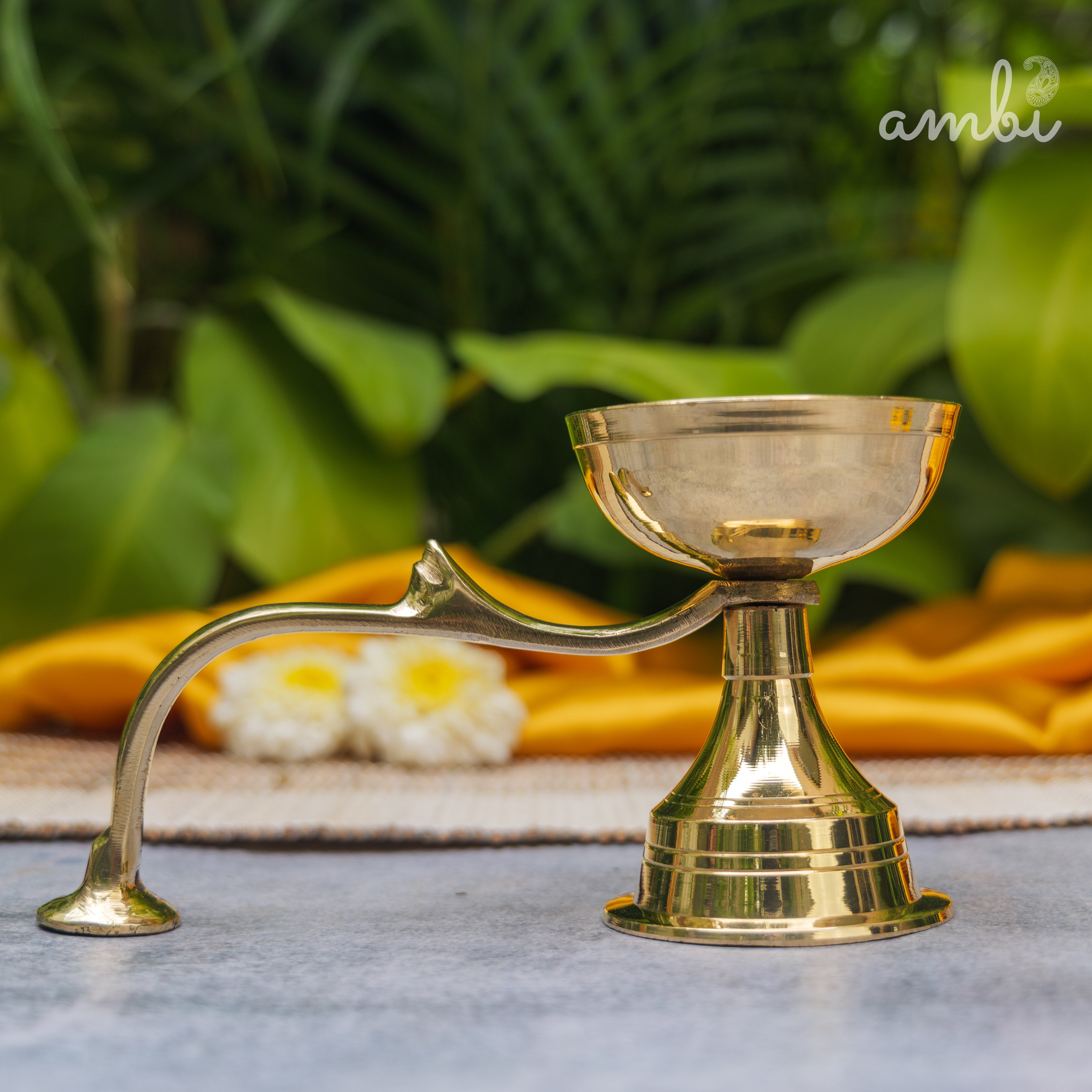Handcrafted Pure Brass Dhoop Aarti Diya with Handle | Medium |