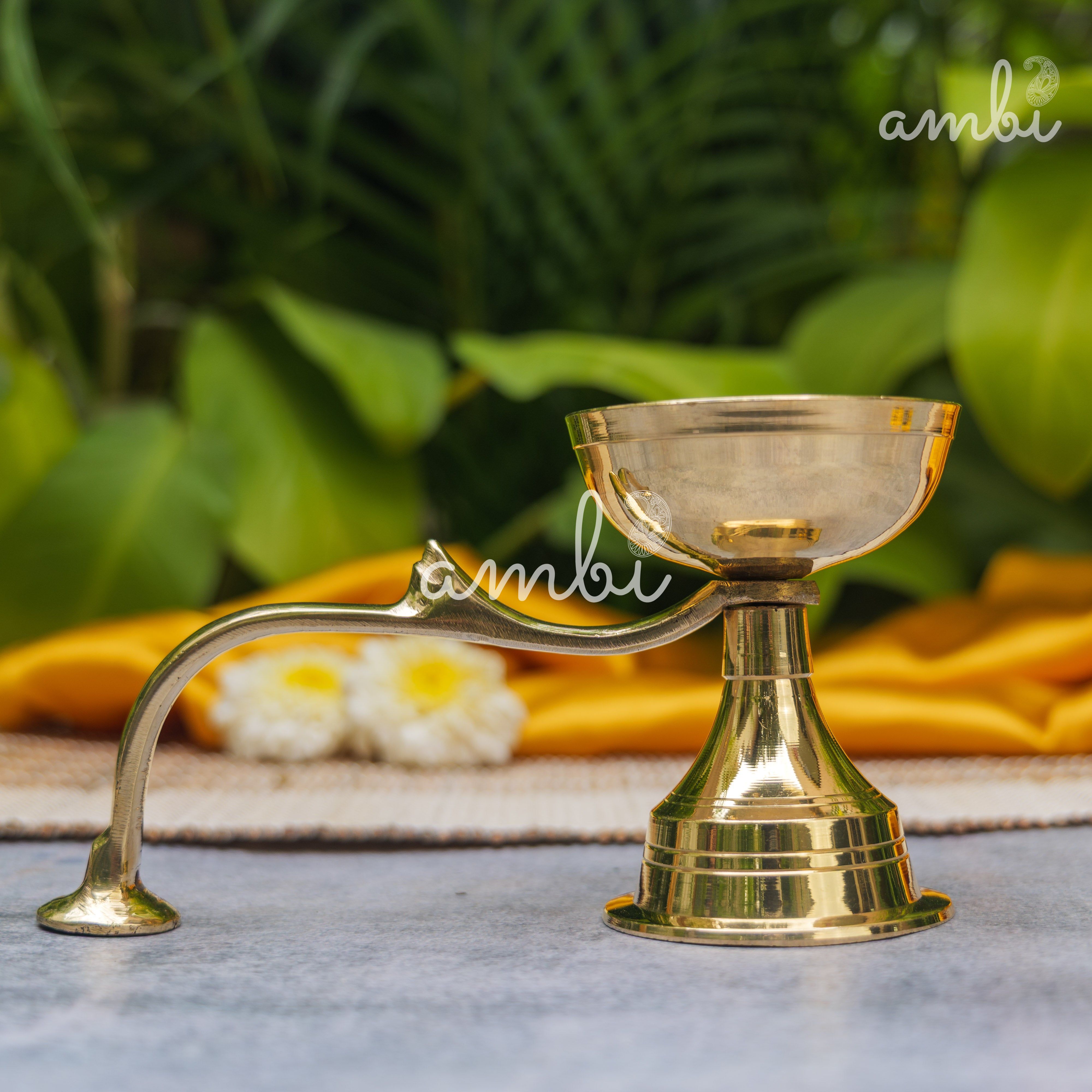Handcrafted Pure Brass Dhoop Aarti Diya with Handle — 6 Inches | Small |