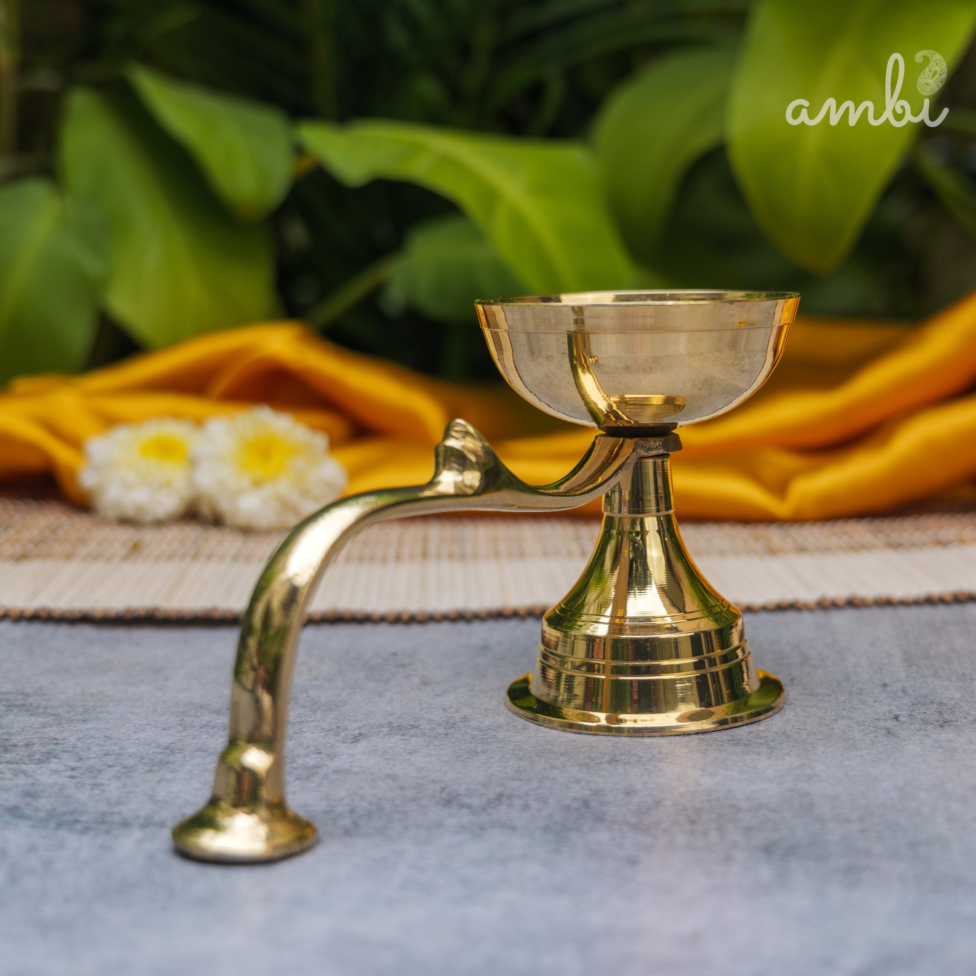 Handcrafted Pure Brass Dhoop Aarti Diya with Handle | Medium |