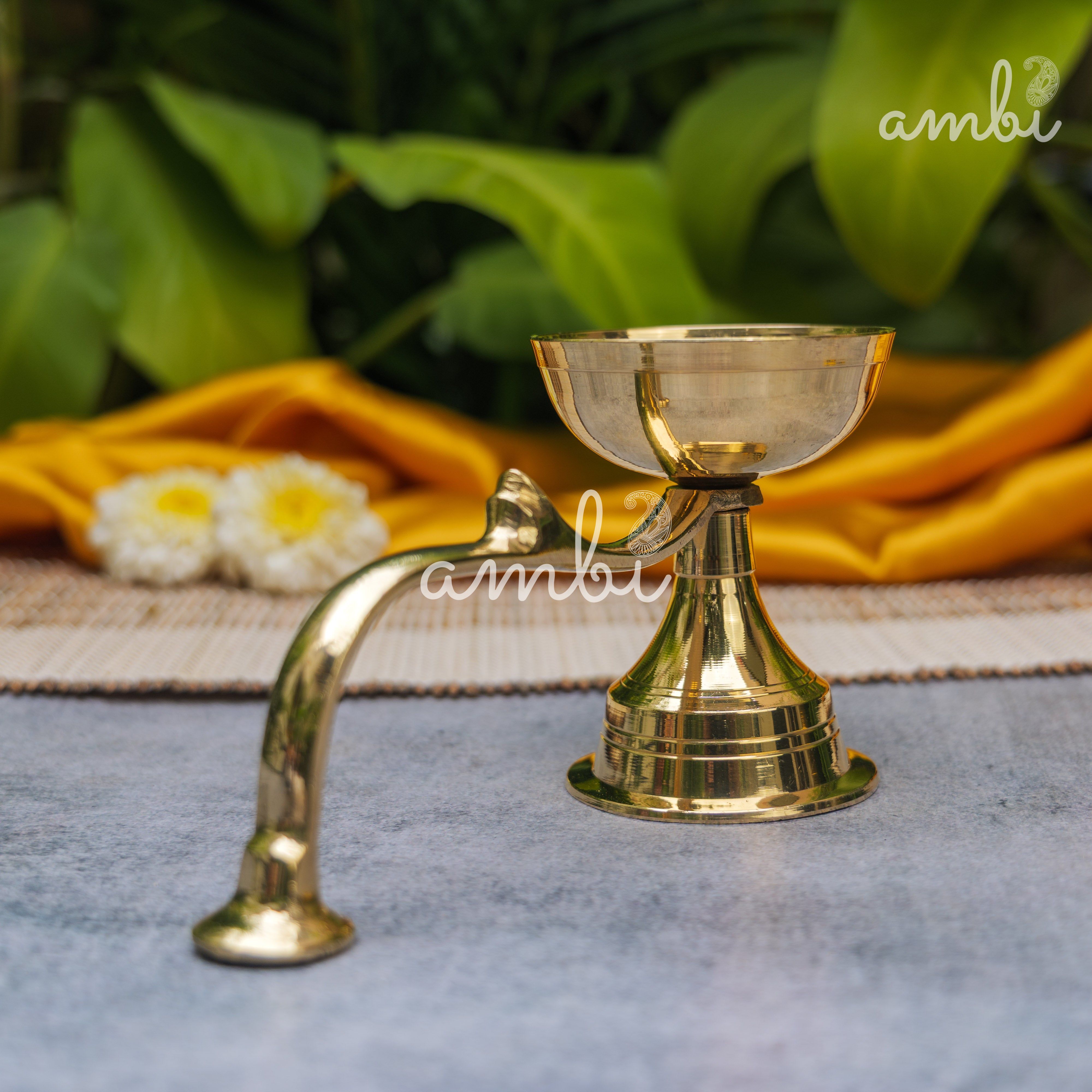 Handcrafted Pure Brass Dhoop Aarti Diya with Handle — 6 Inches | Small |