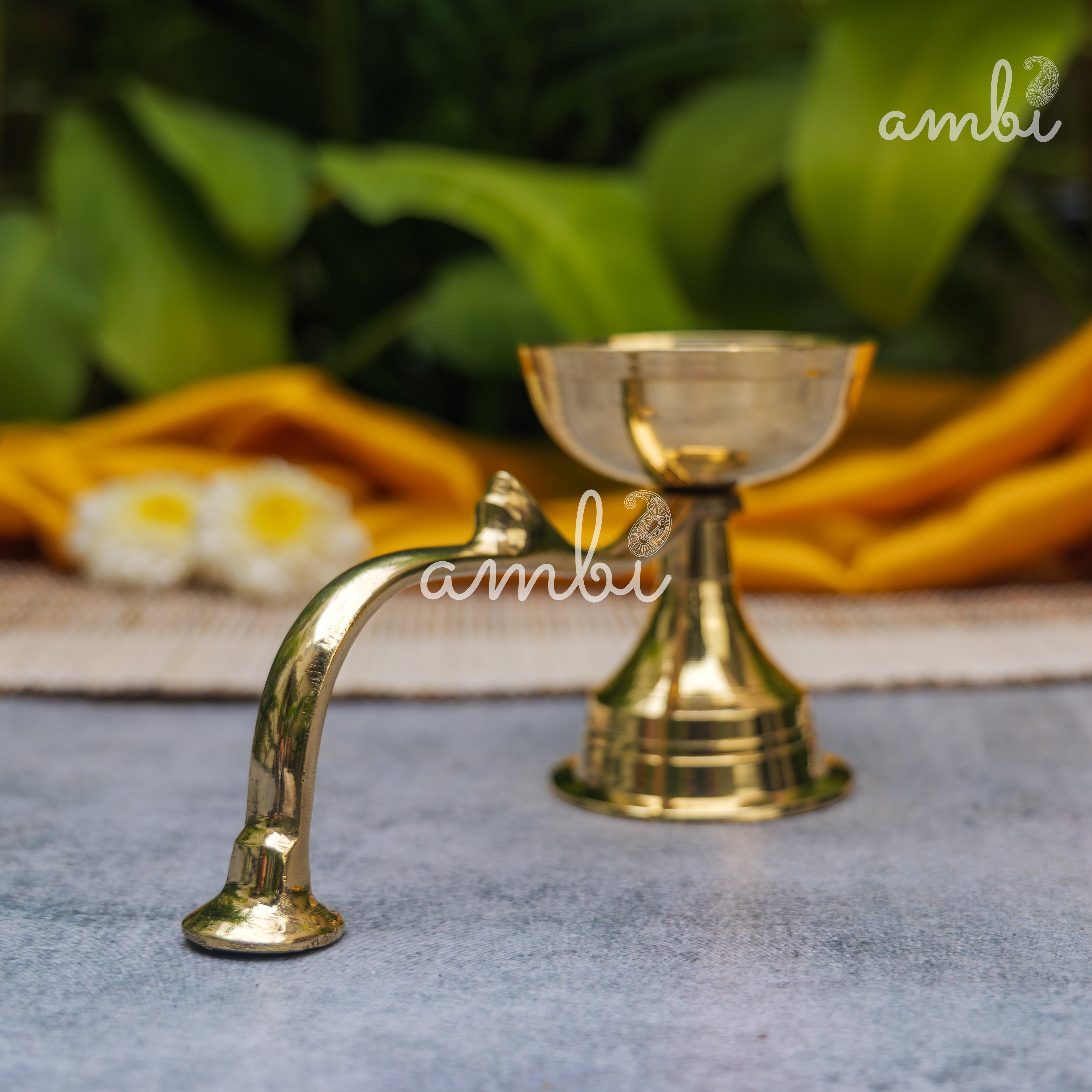 Handcrafted Pure Brass Dhoop Aarti Diya with Handle — 6 Inches | Small |