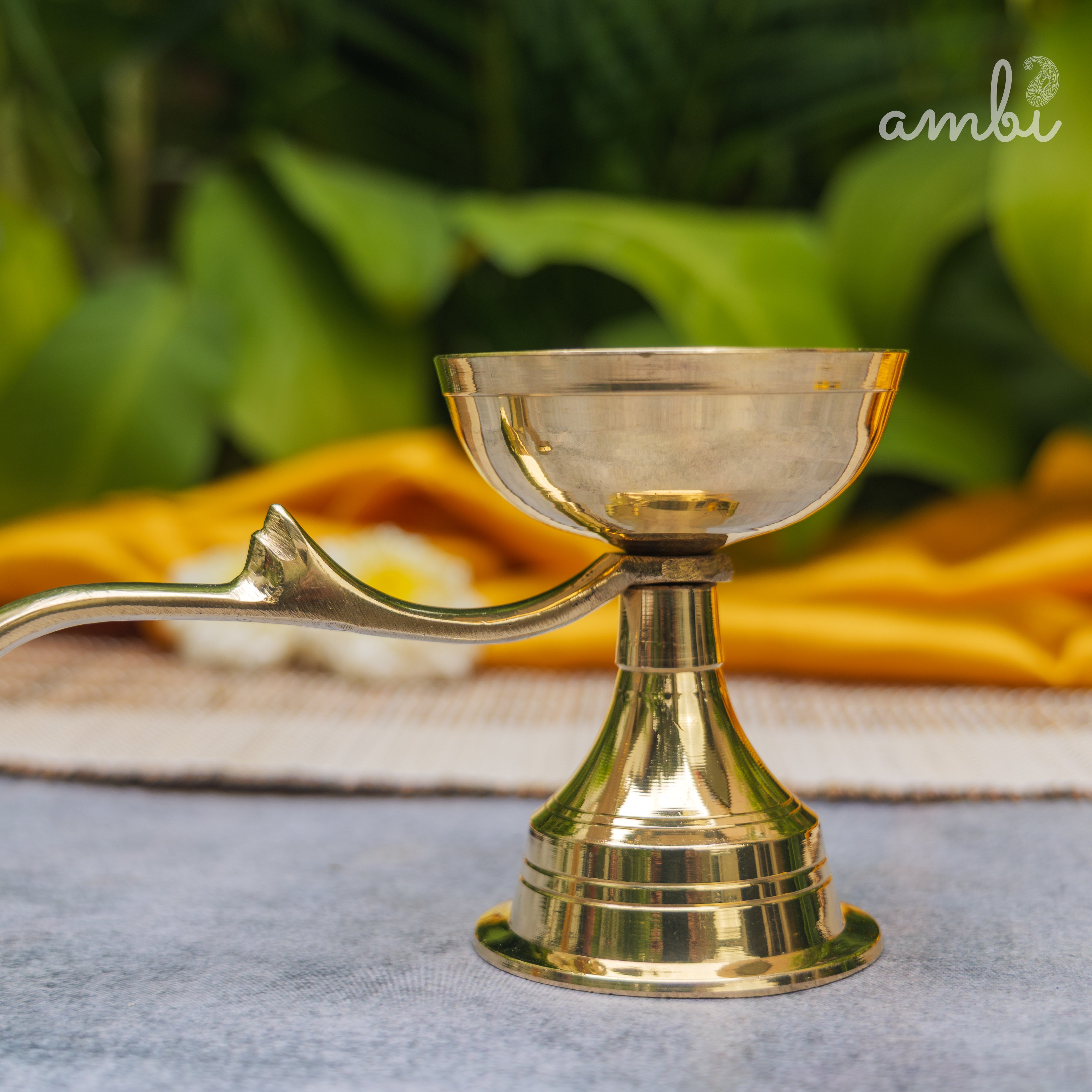 Handcrafted Pure Brass Dhoop Aarti Diya with Handle — 6 Inches | Small |