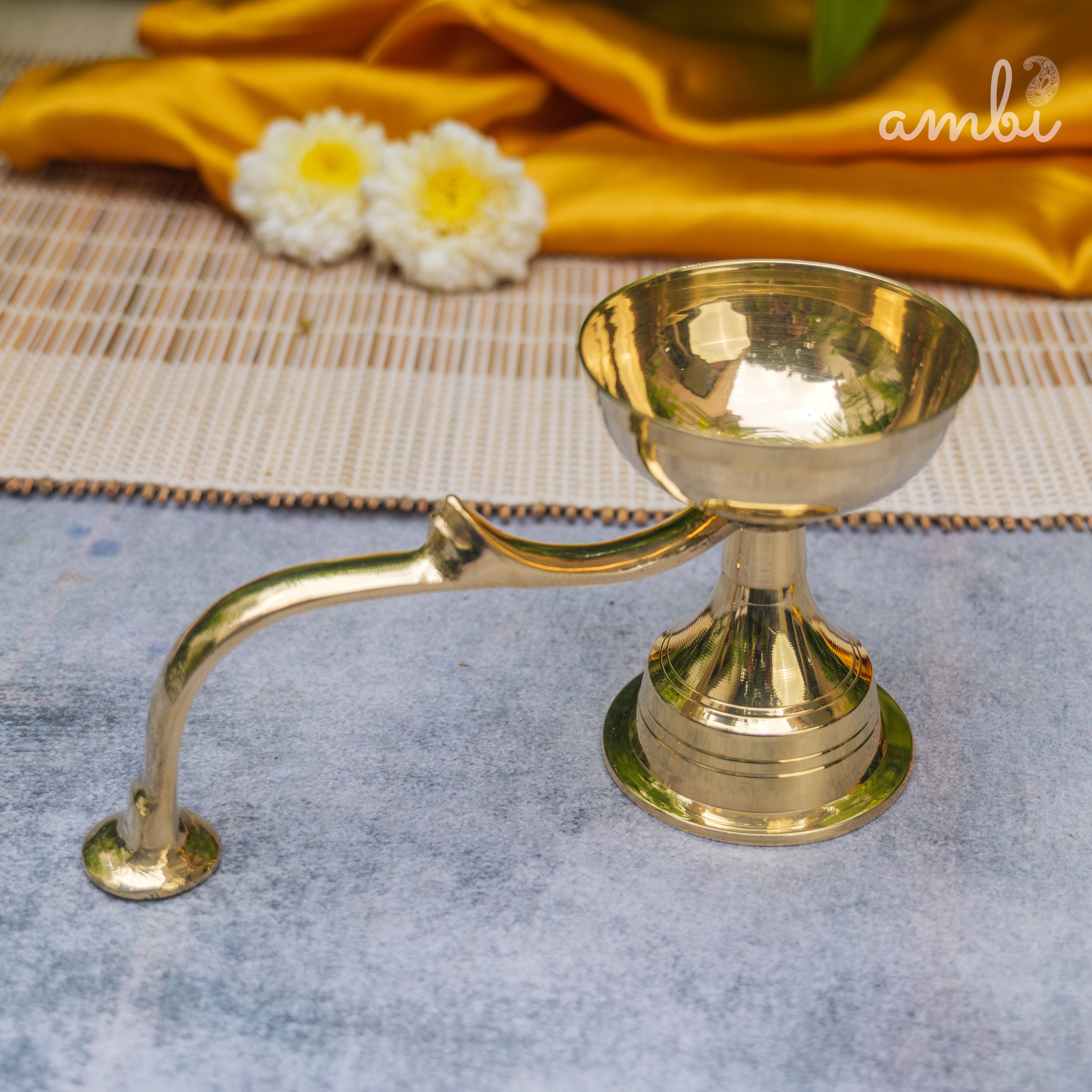 Handcrafted Pure Brass Dhoop Aarti Diya with Handle — 6 Inches | Small |