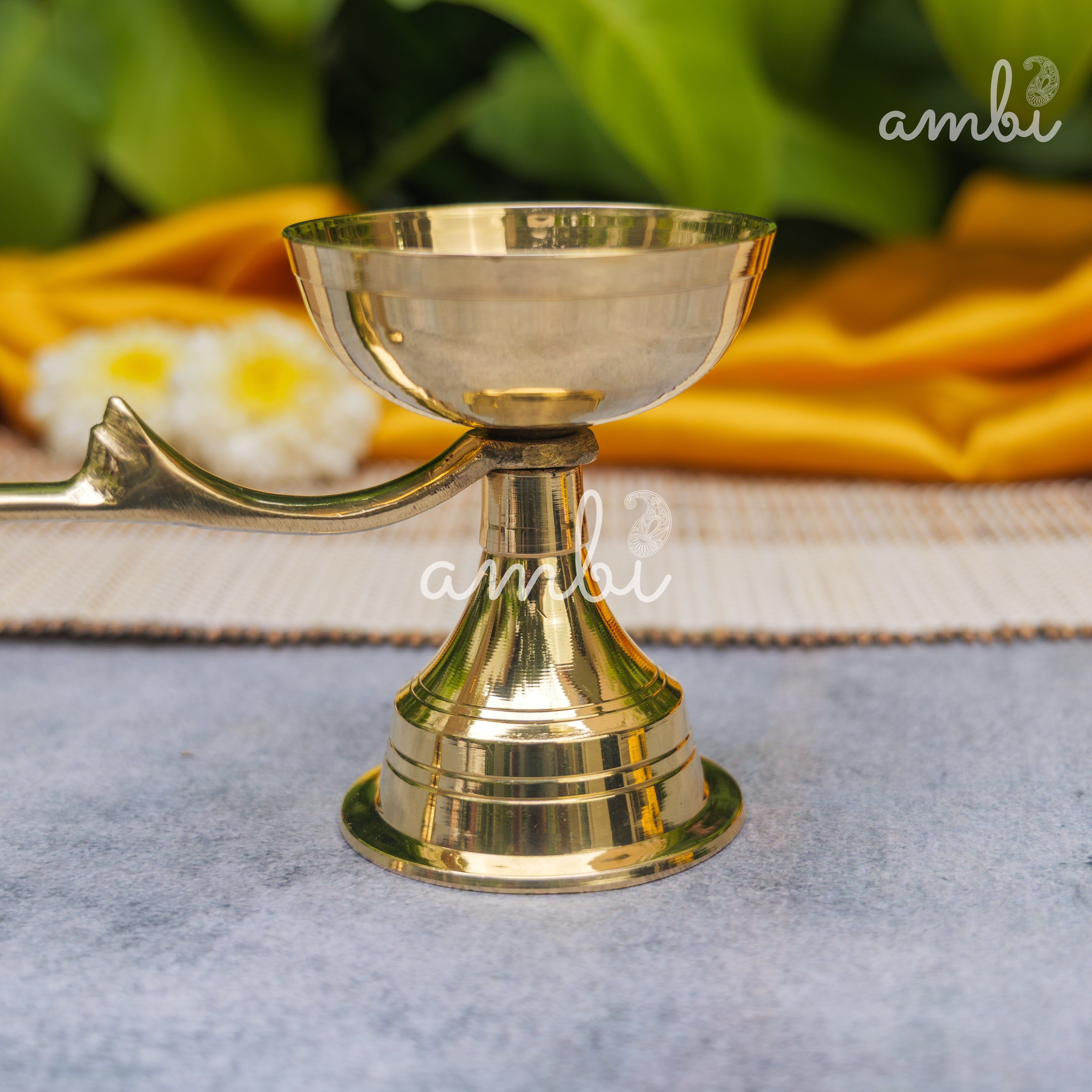 Pure Brass Dhoop Aarti Diya with Handle - 6 Inches