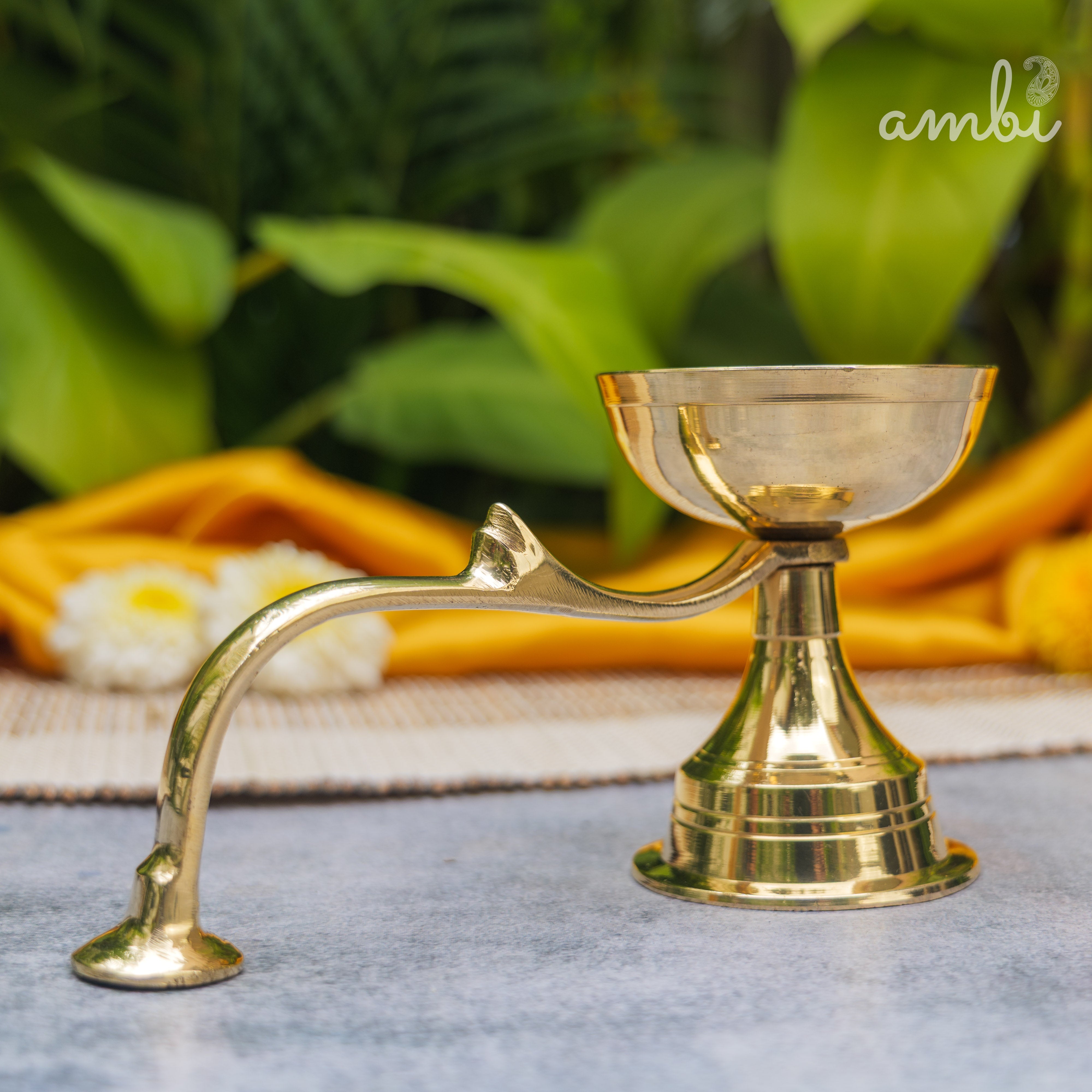 Handcrafted Pure Brass Dhoop Aarti Diya with Handle | Medium |
