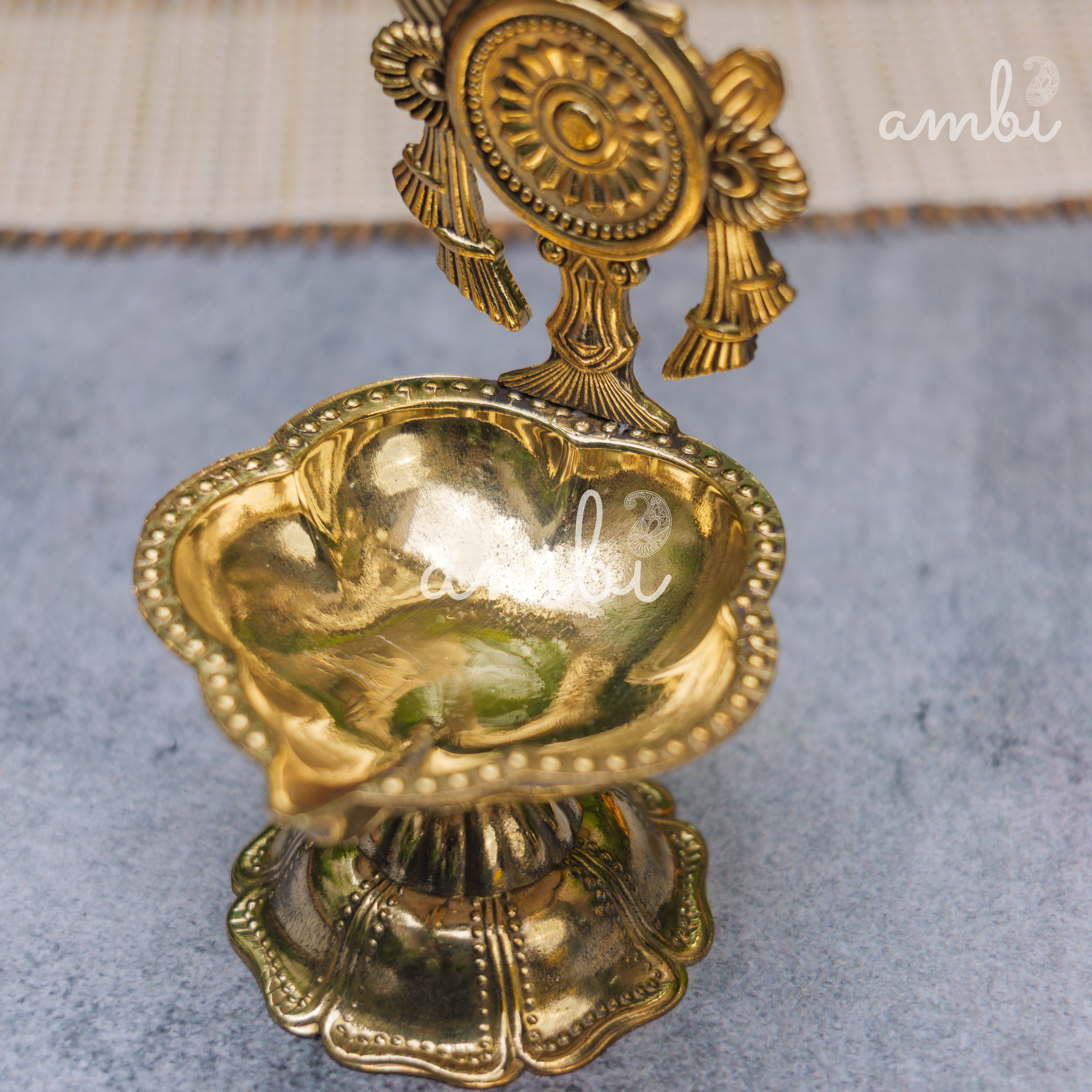 Pure Brass Diya Shankh & Chakra Designs - Set of 2 - 4 Inches height