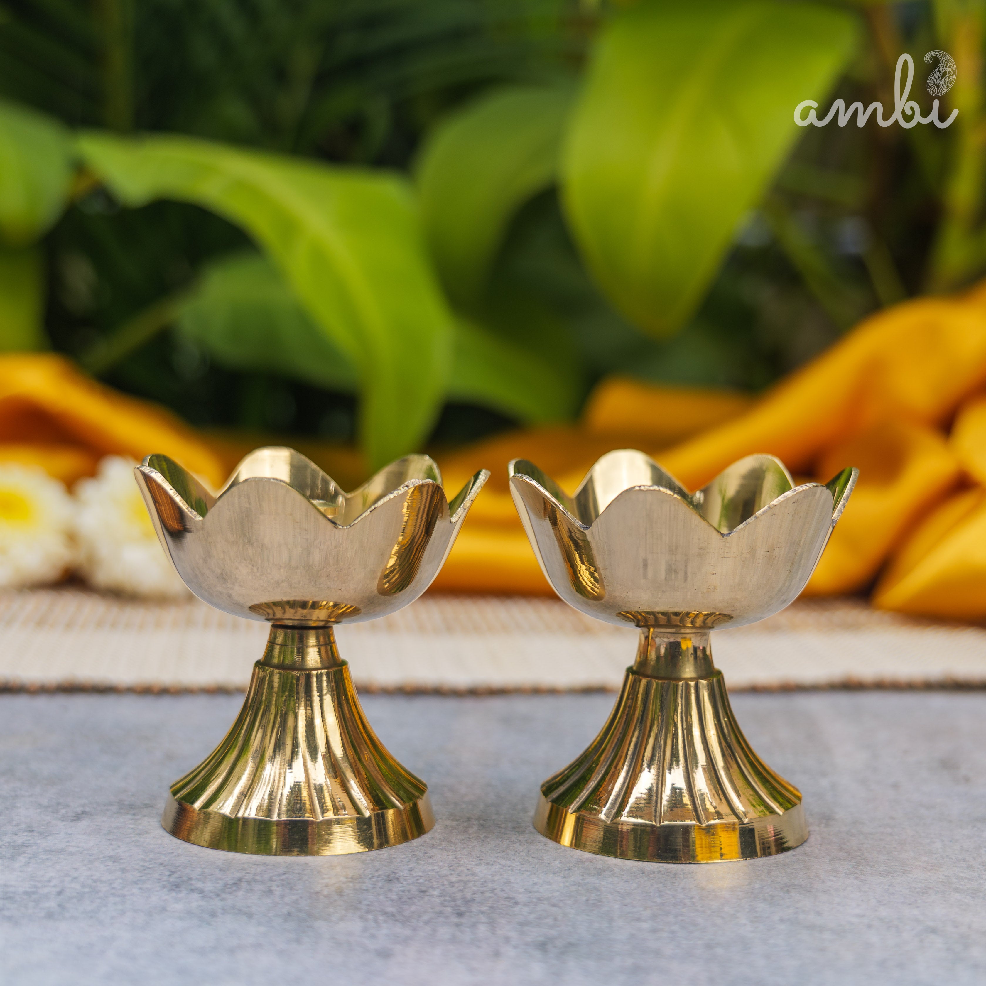 Pure Brass Kamal / Lotus Diya - Set of 2 - 2.4 Inch Height