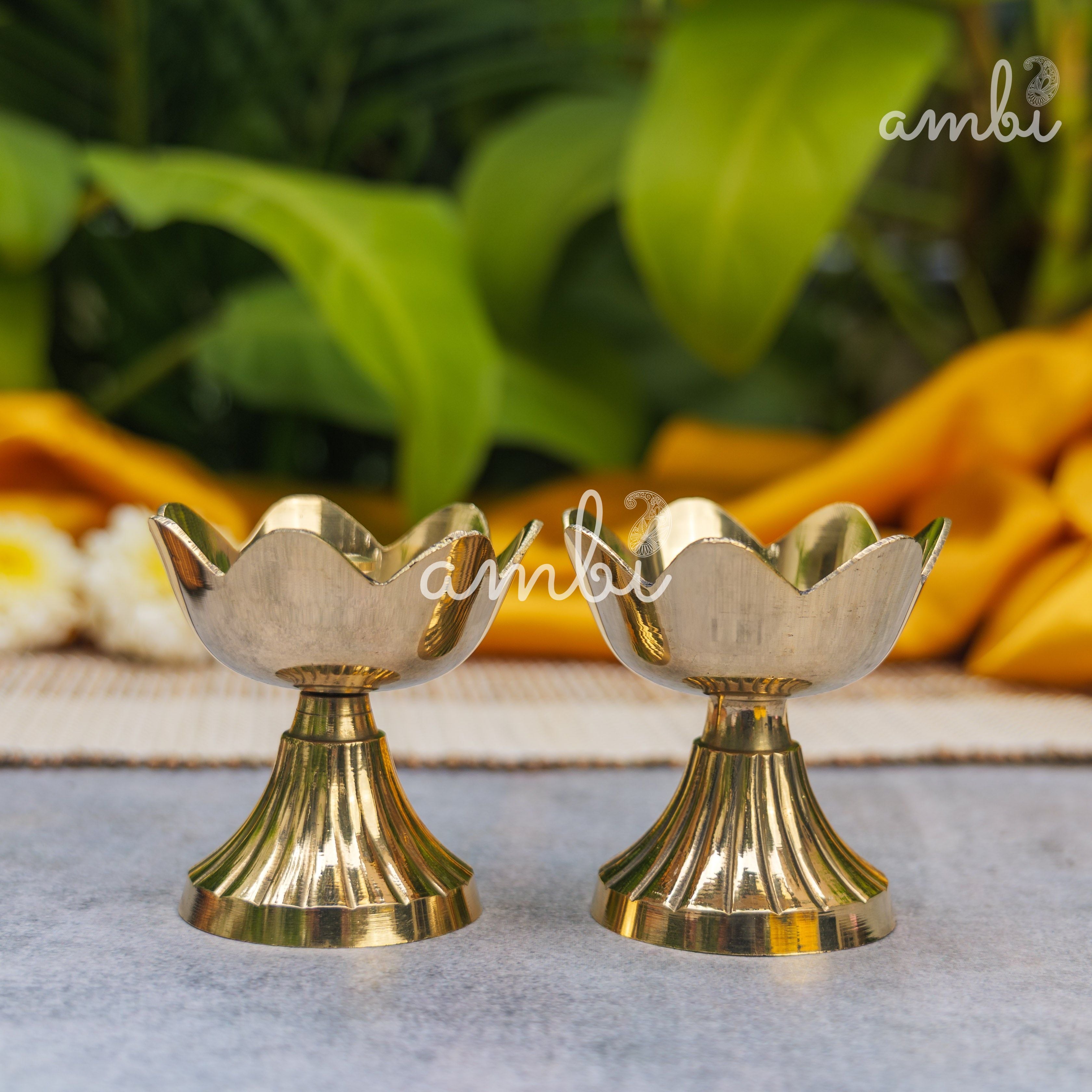 Pure Brass Kamal / Lotus Diya - Set of 2 - 2.4 Inch Height