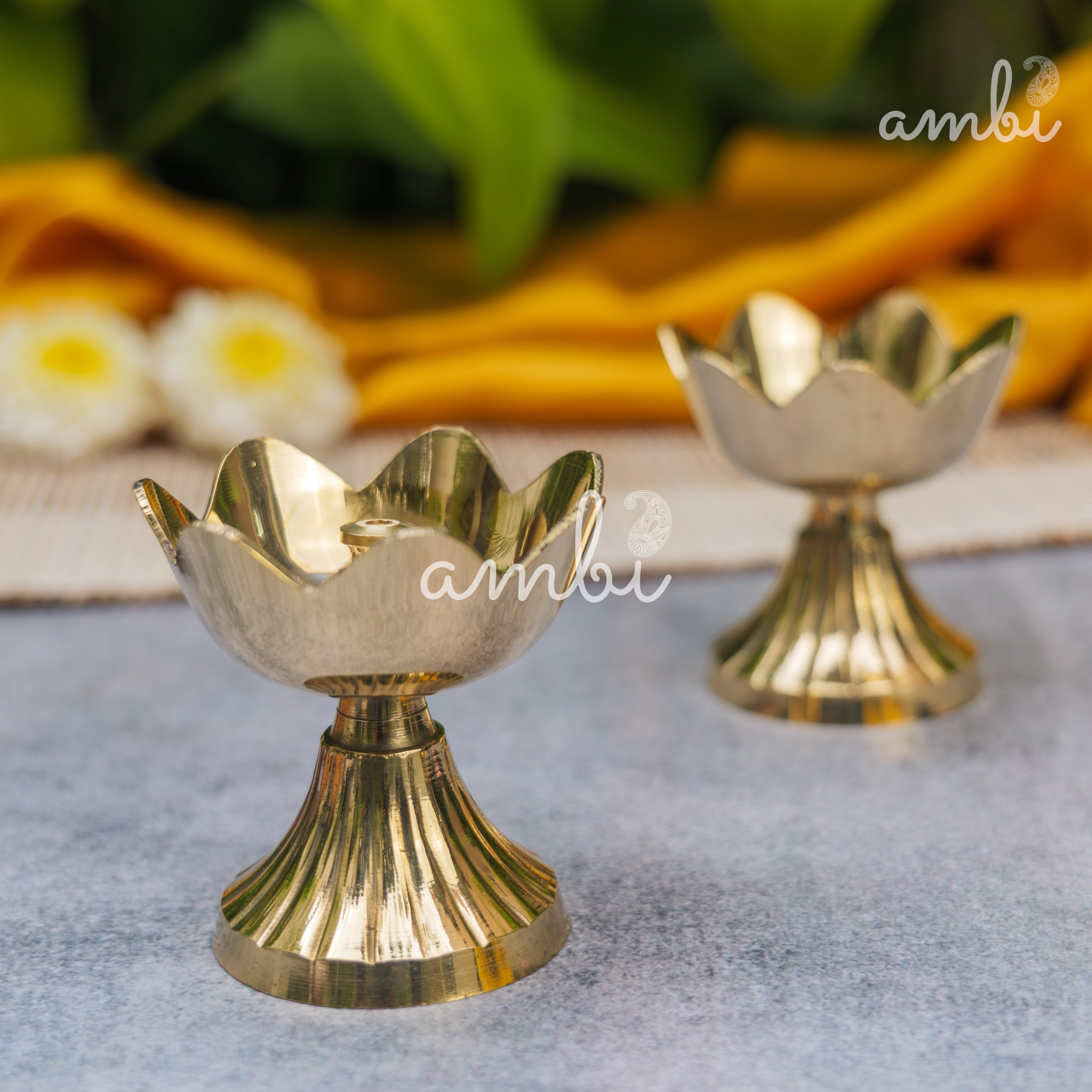 Pure Brass Kamal / Lotus Diya - Set of 2 - 2.4 Inch Height