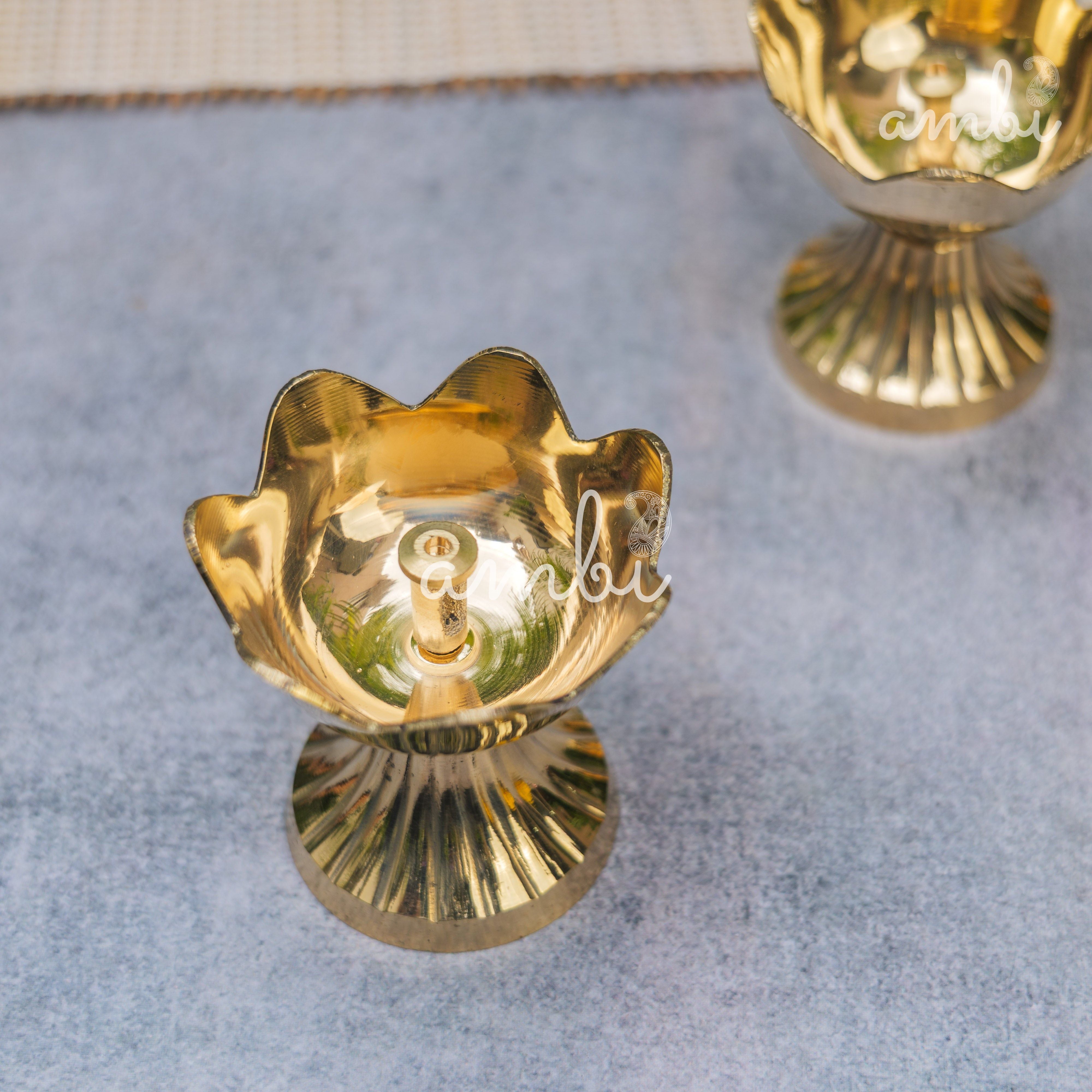 Pure Brass Kamal / Lotus Diya - Set of 2 - 2.4 Inch Height