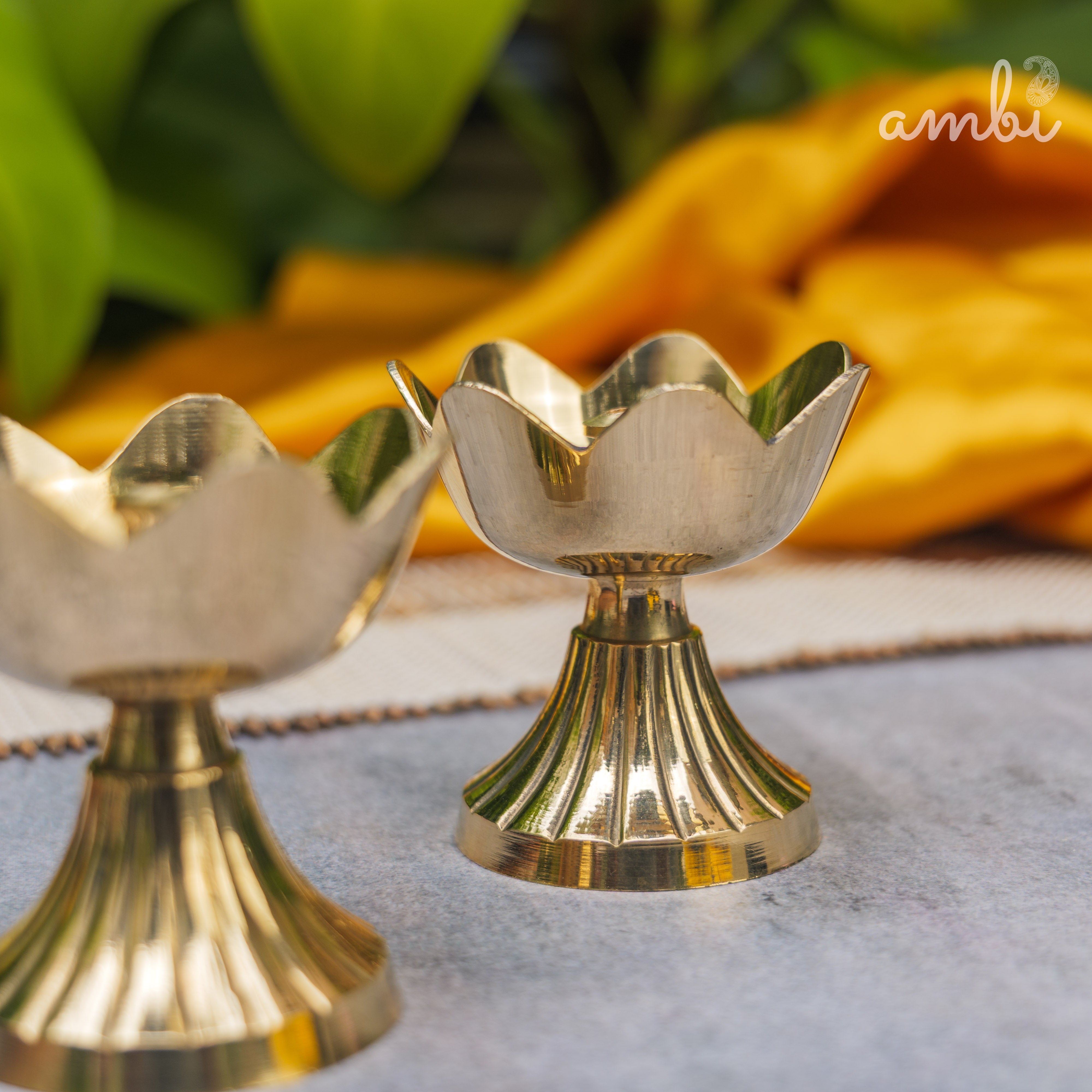 Pure Brass Kamal / Lotus Diya - Set of 2 - 2.4 Inch Height
