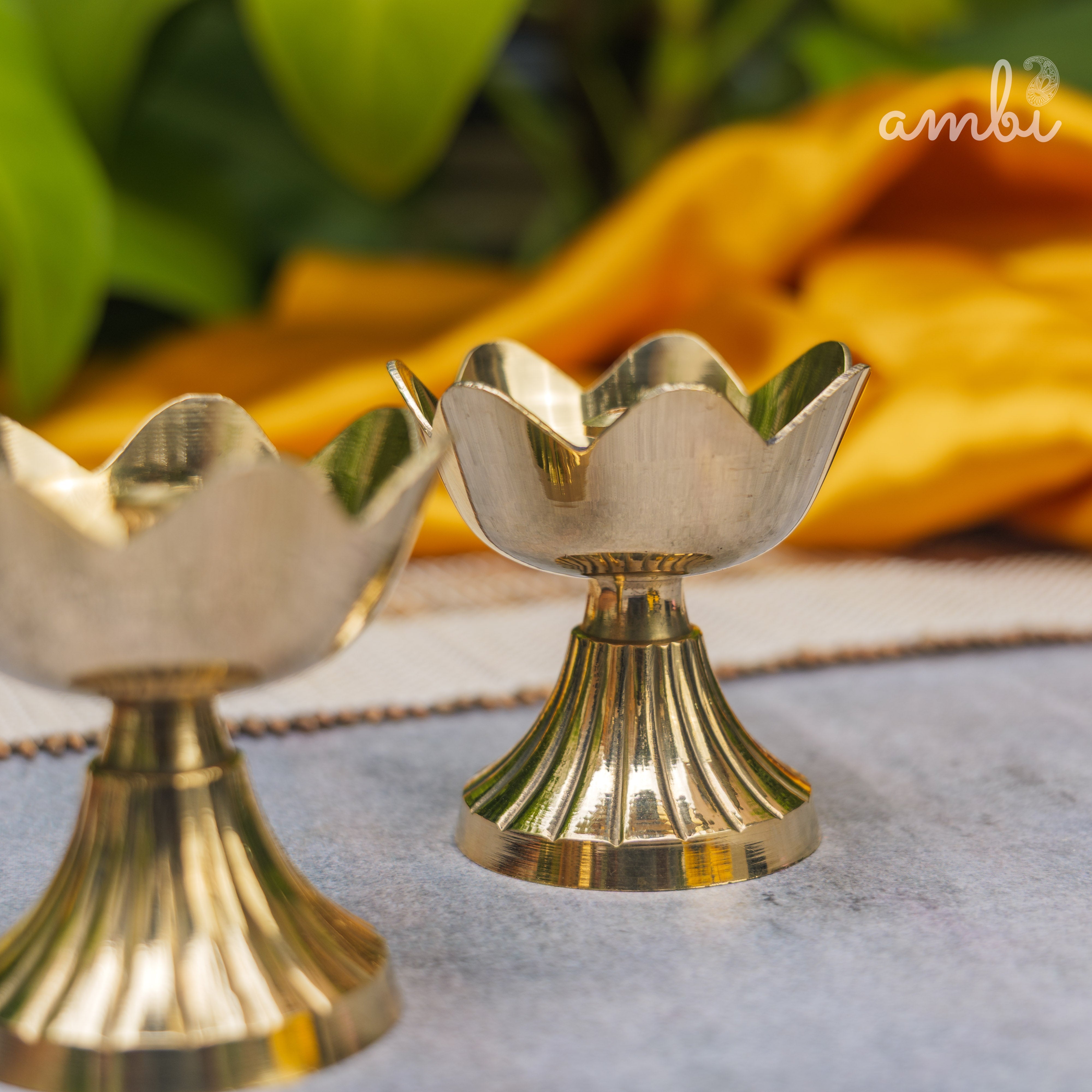Pure Brass Kamal / Lotus Diya - Set of 2 - 2.4 Inch Height