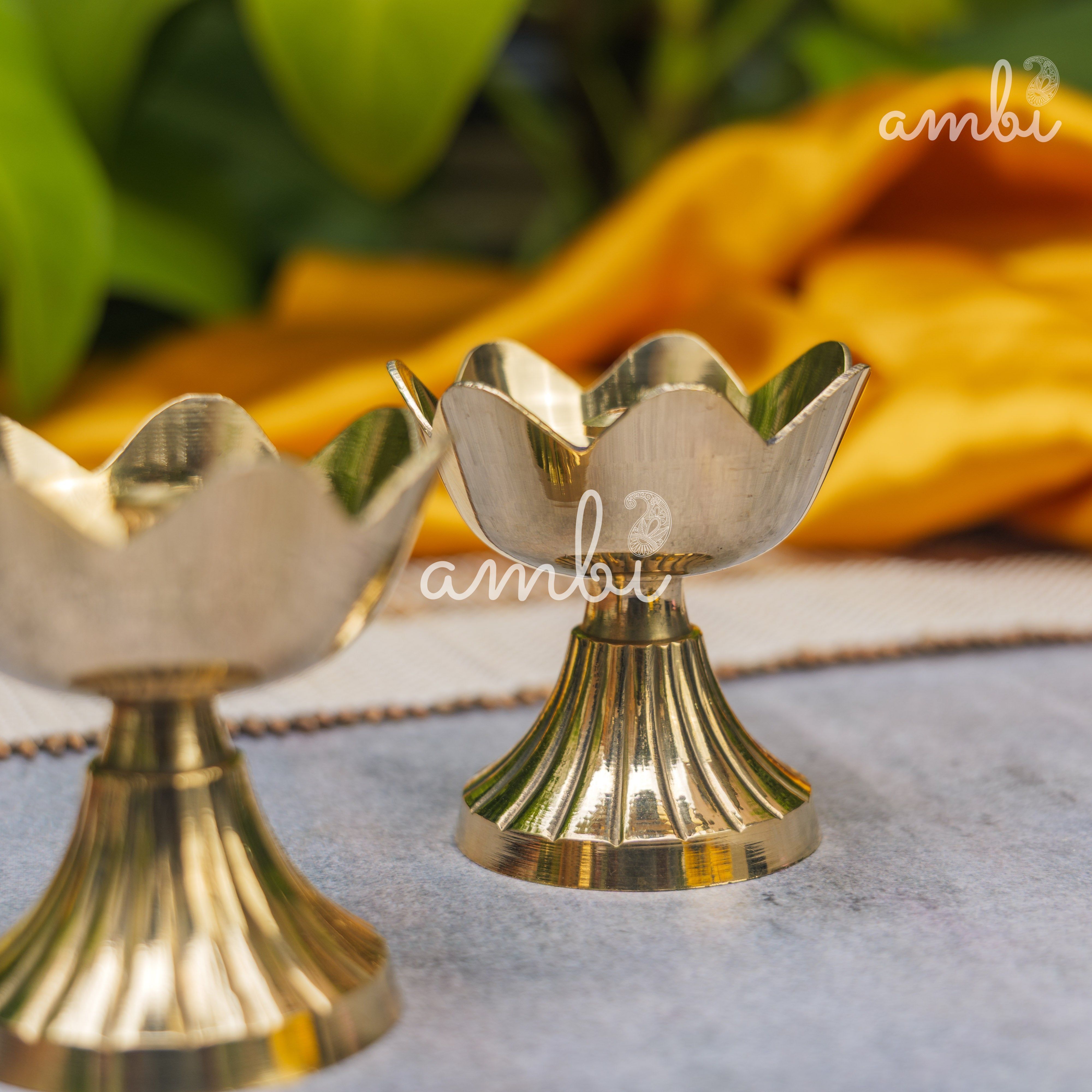 Pure Brass Kamal / Lotus Diya - Set of 2 - 2.4 Inch Height
