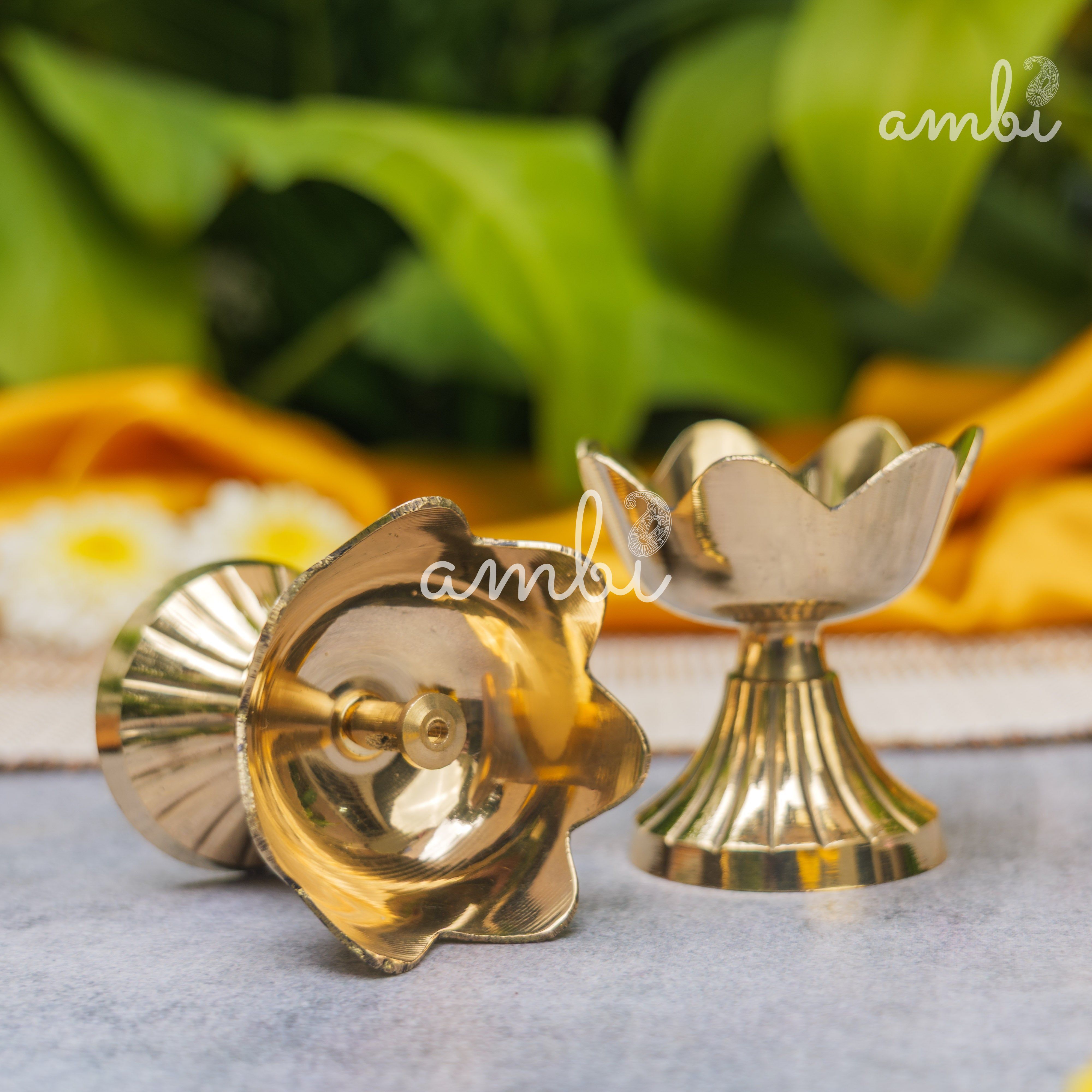 Pure Brass Kamal / Lotus Diya - Set of 2 - 2.4 Inch Height