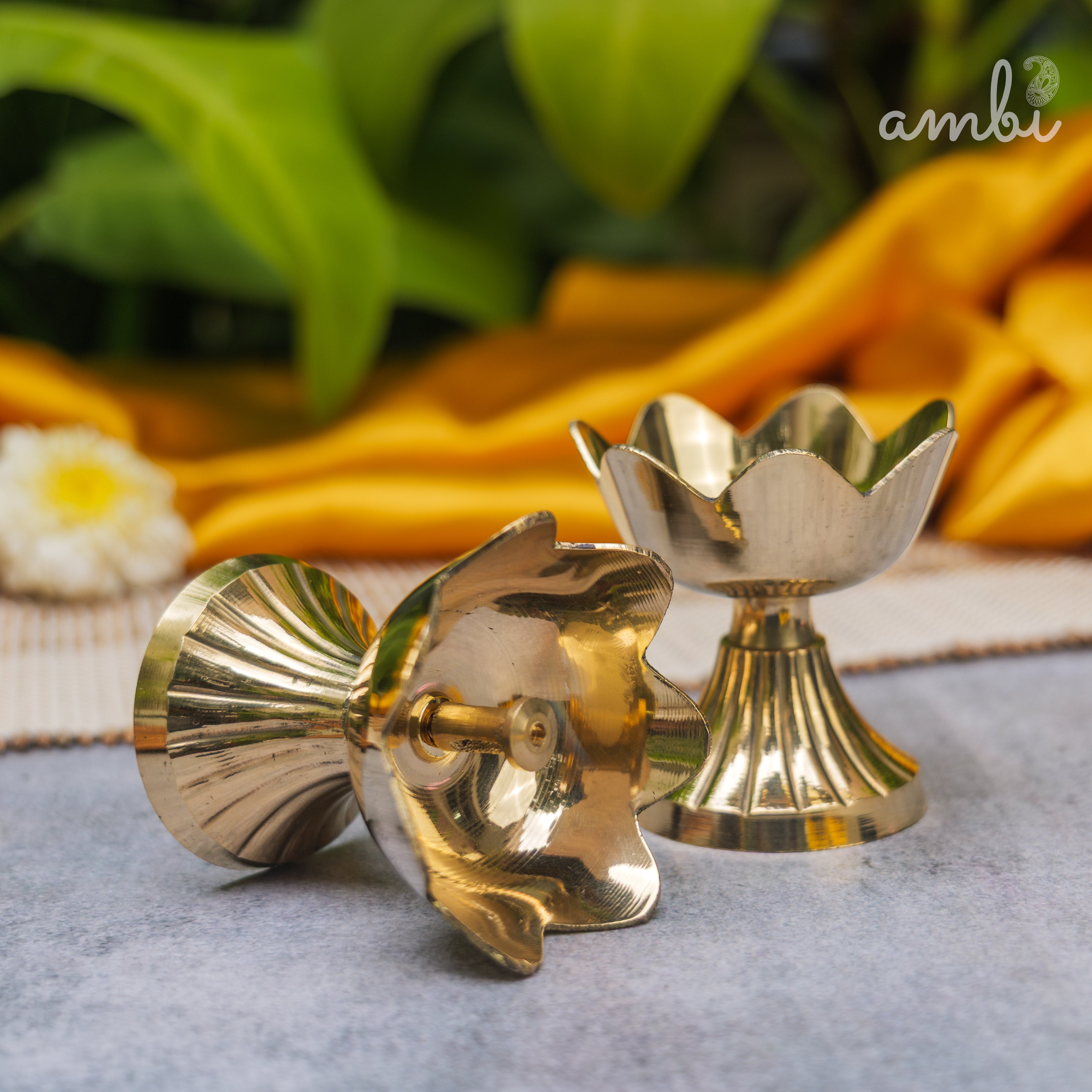 Pure Brass Kamal / Lotus Diya - Set of 2 - 2.4 Inch Height