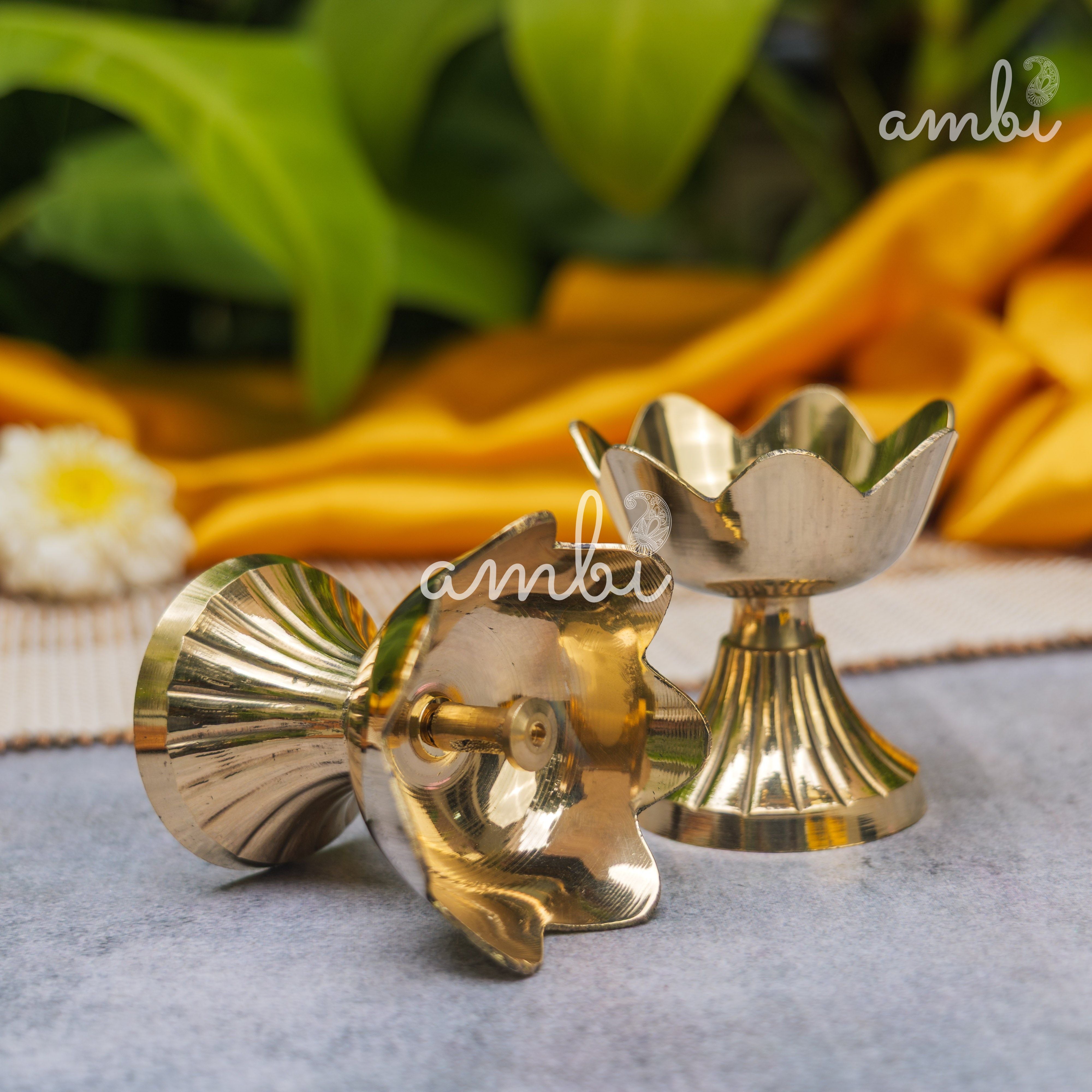Pure Brass Kamal / Lotus Diya - Set of 2 - 2.4 Inch Height