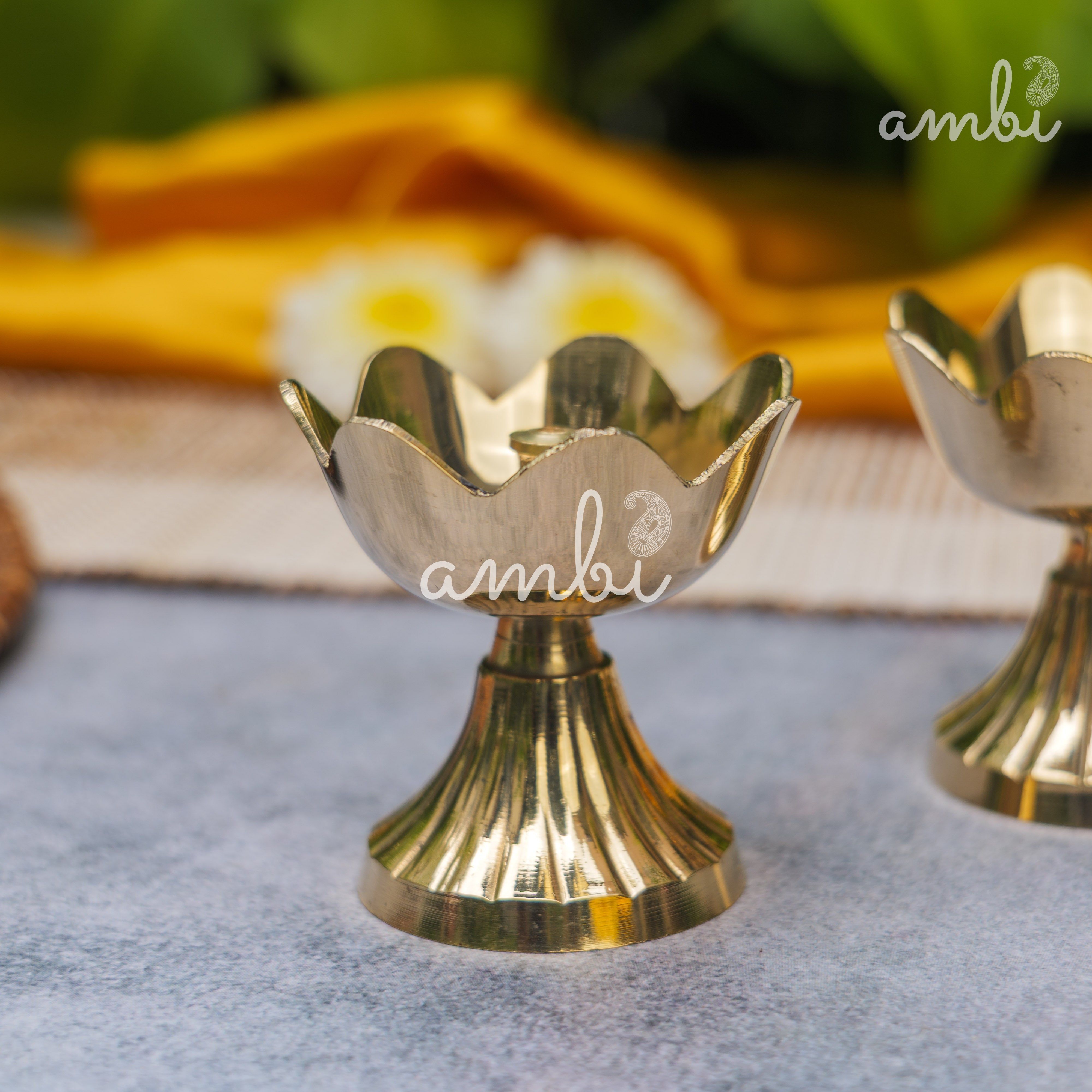 Pure Brass Kamal / Lotus Diya - Set of 2 - 2.4 Inch Height