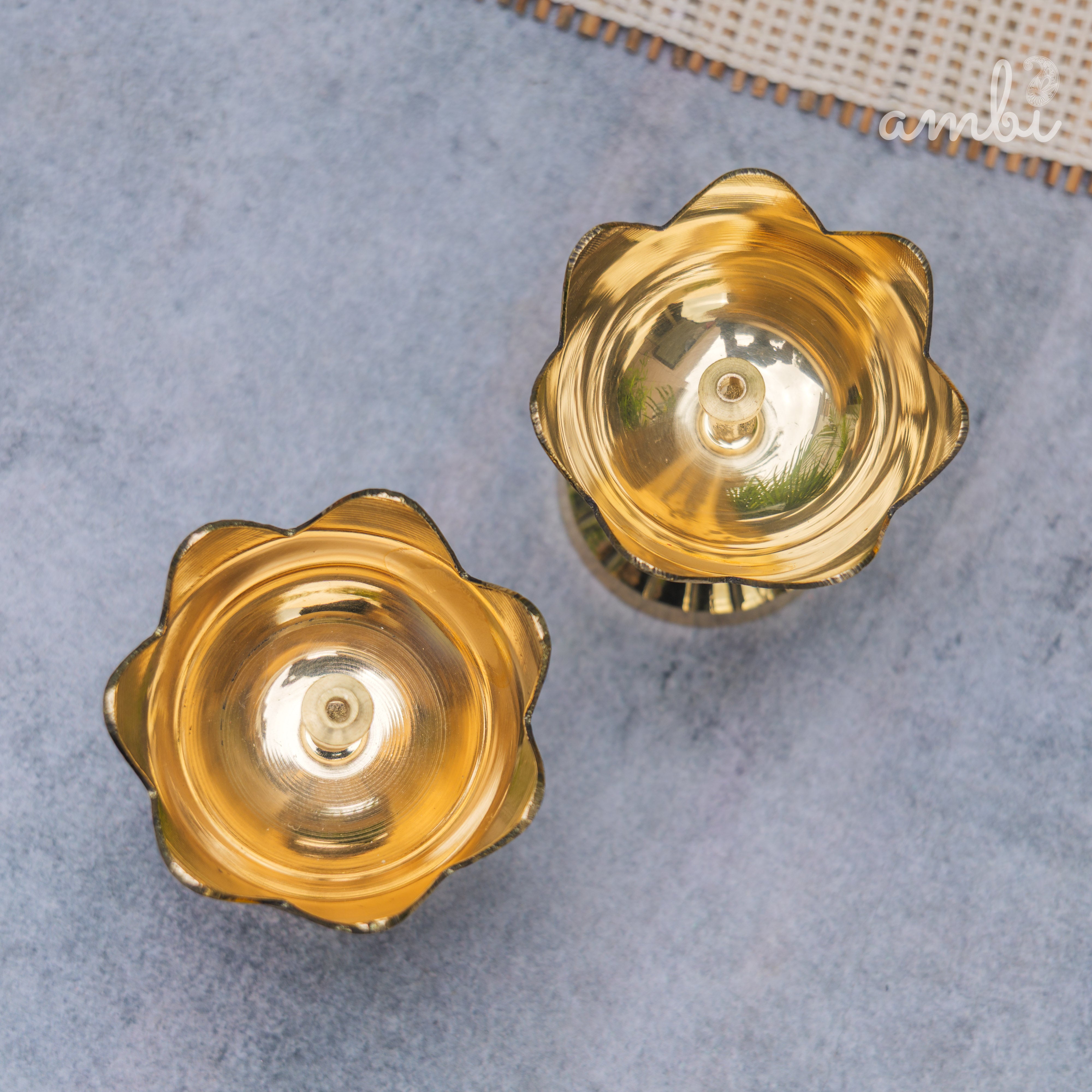 Pure Brass Kamal / Lotus Diya - Set of 2 - 2.4 Inch Height