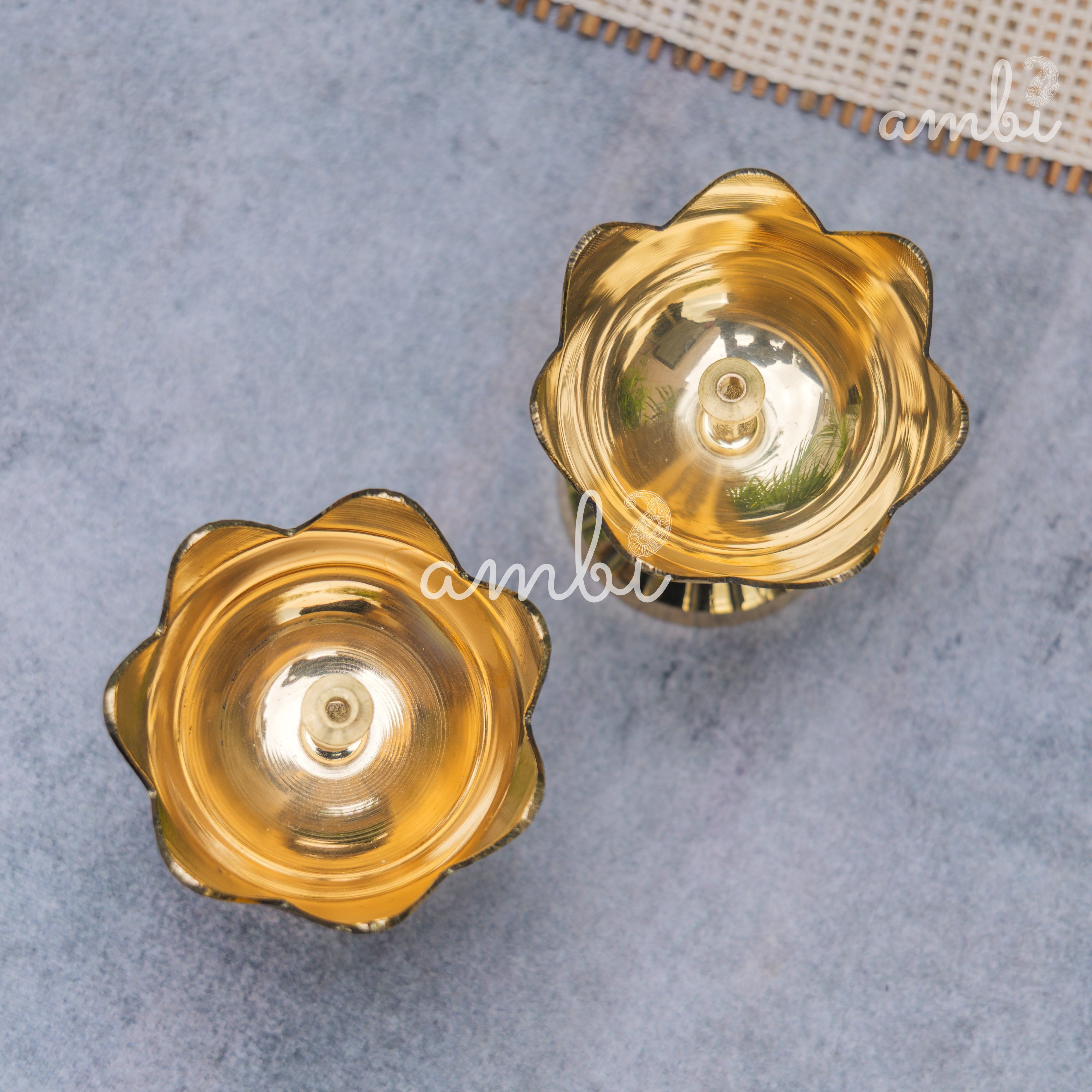 Pure Brass Kamal / Lotus Diya - Set of 2 - 2.4 Inch Height