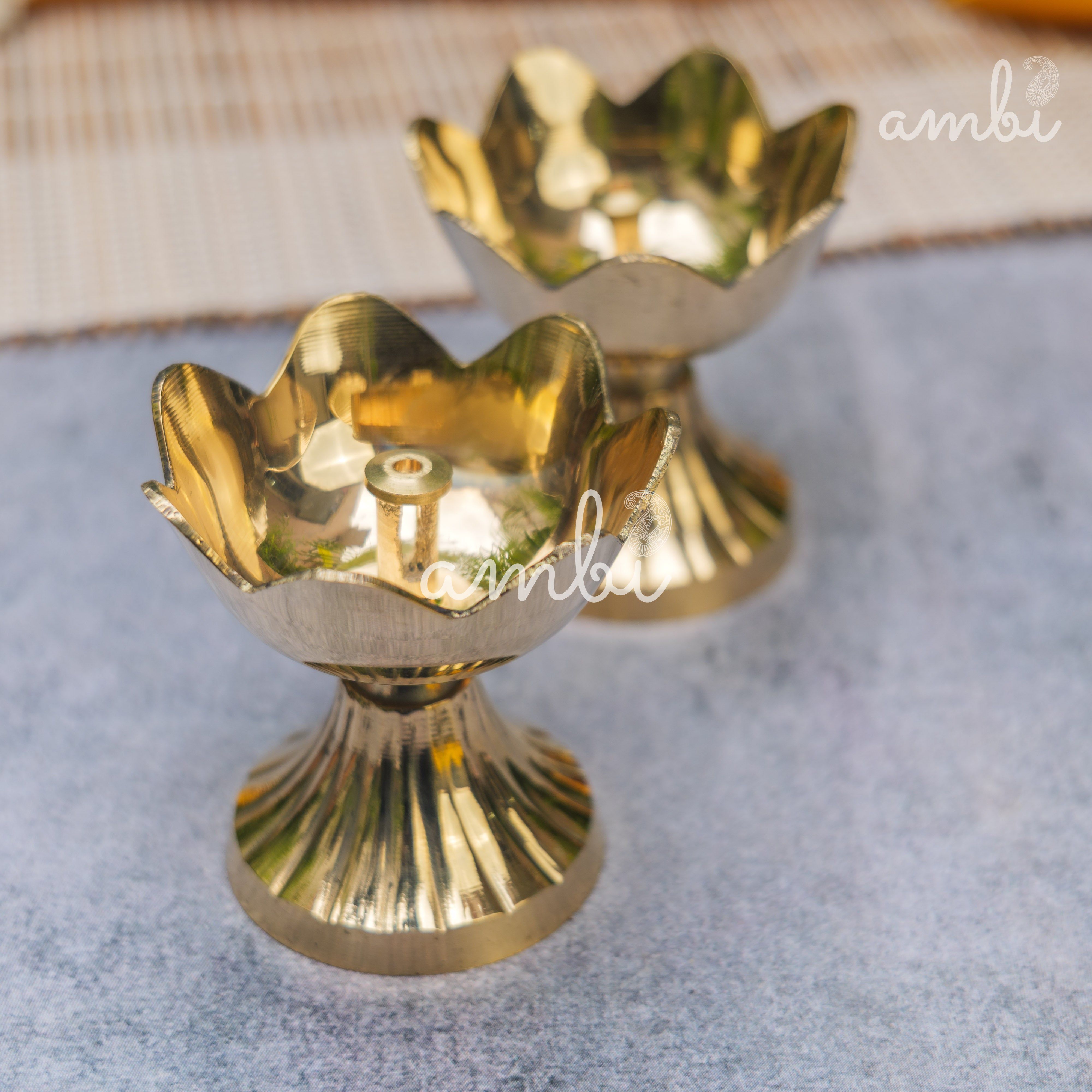 Pure Brass Kamal / Lotus Diya - Set of 2 - 2.4 Inch Height