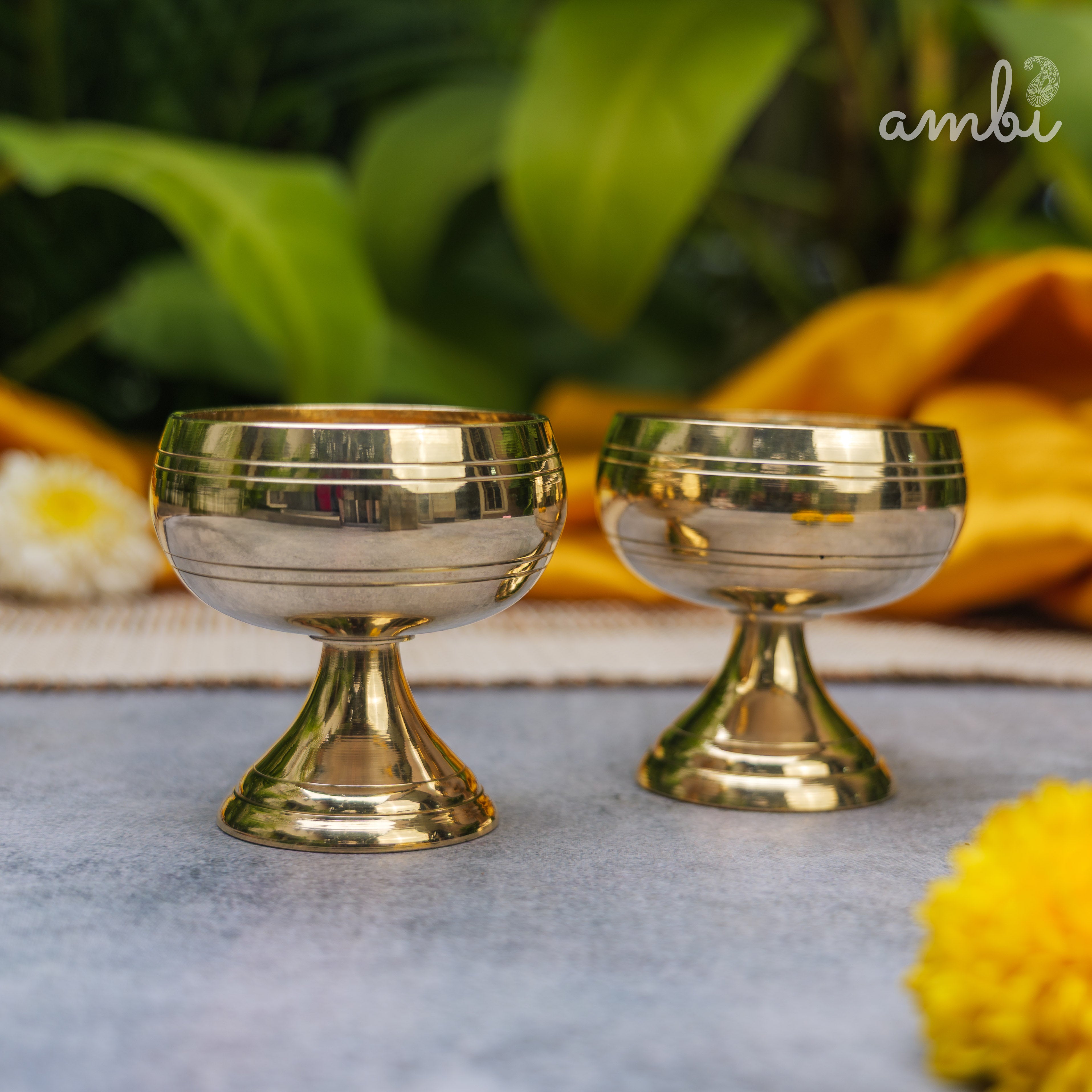 Pure Brass Round Diya - Set of 2 - 2.4 Inch height