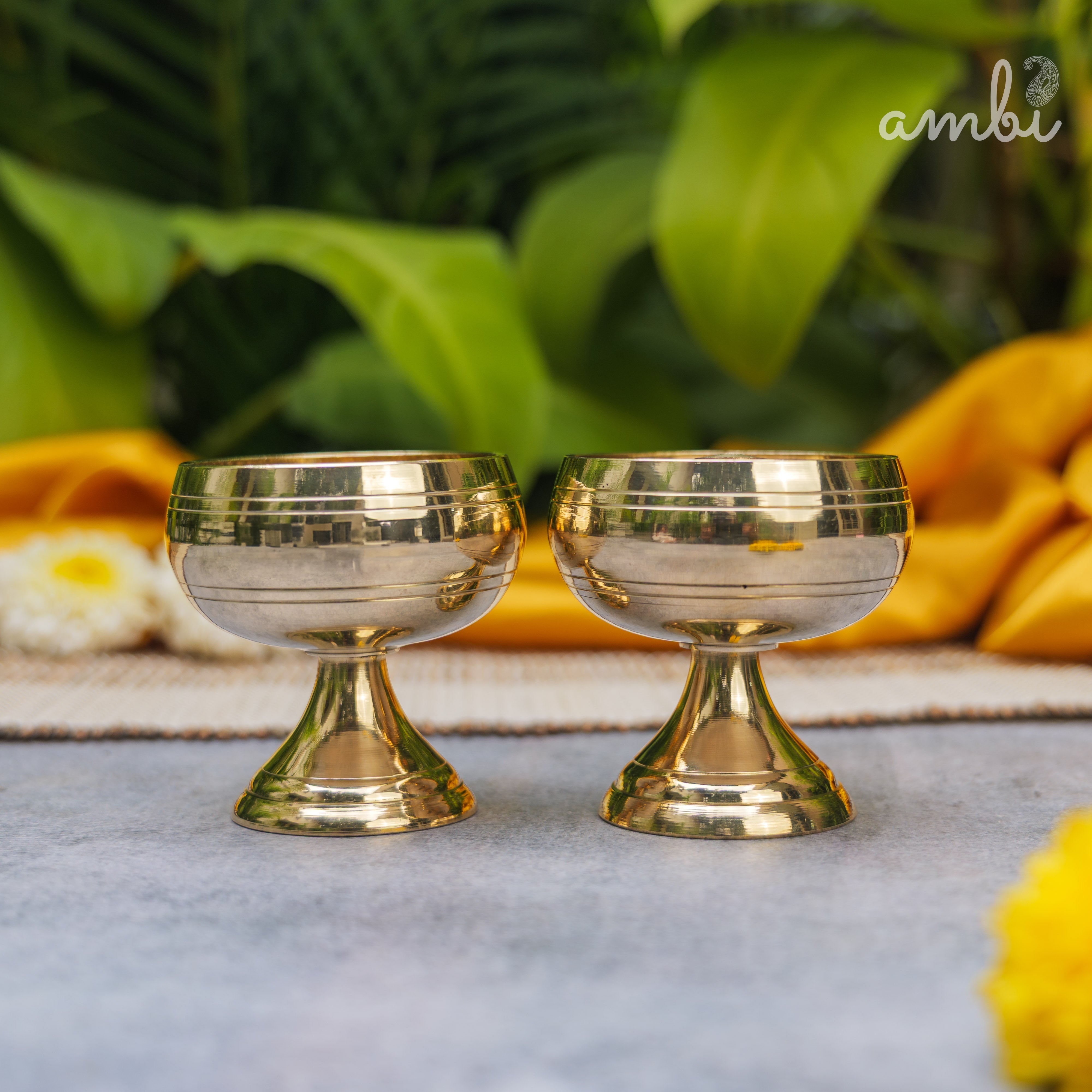 Pure Brass Round Diya - Set of 2 - 2.4 Inch height