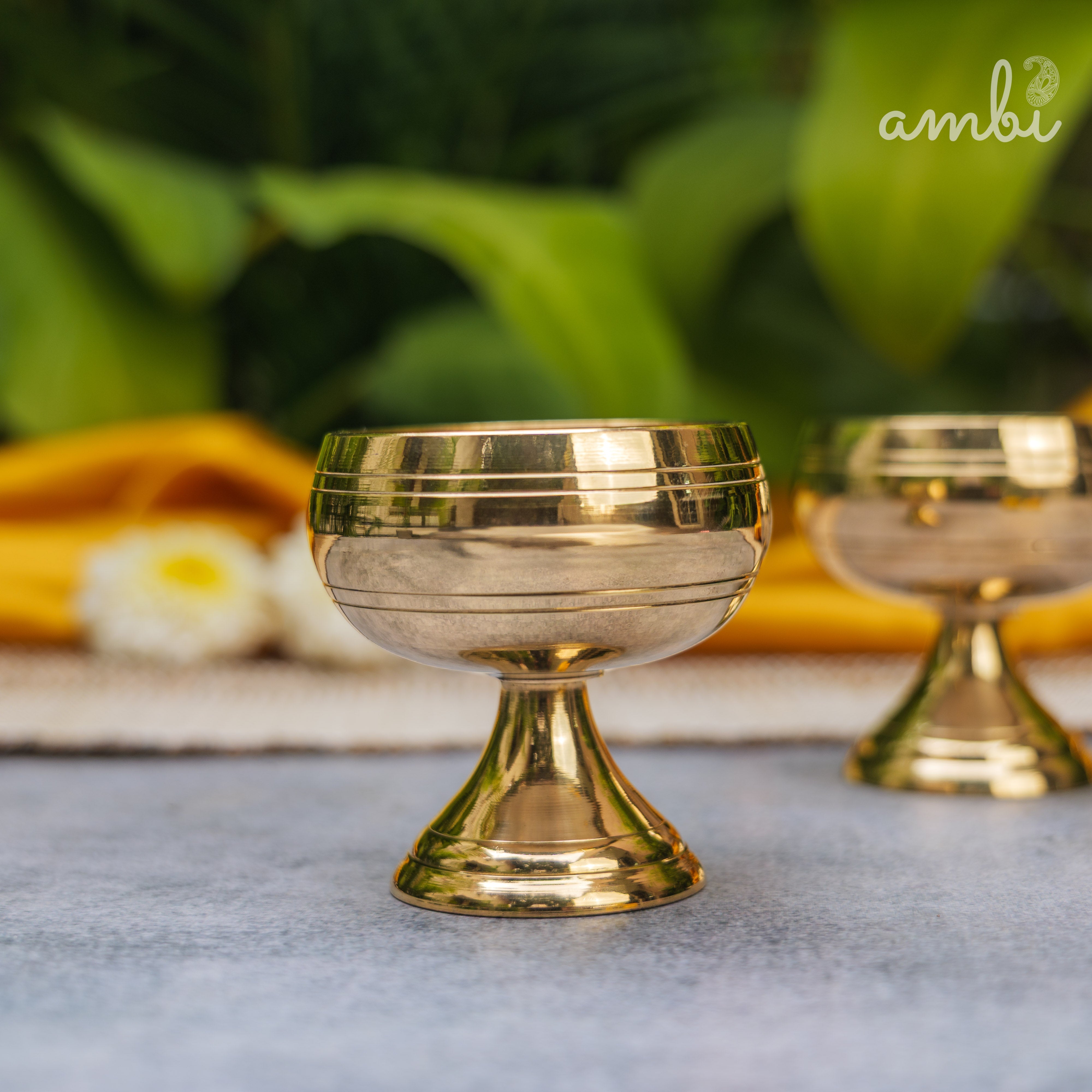 Pure Brass Round Diya - Set of 2 - 2.4 Inch height