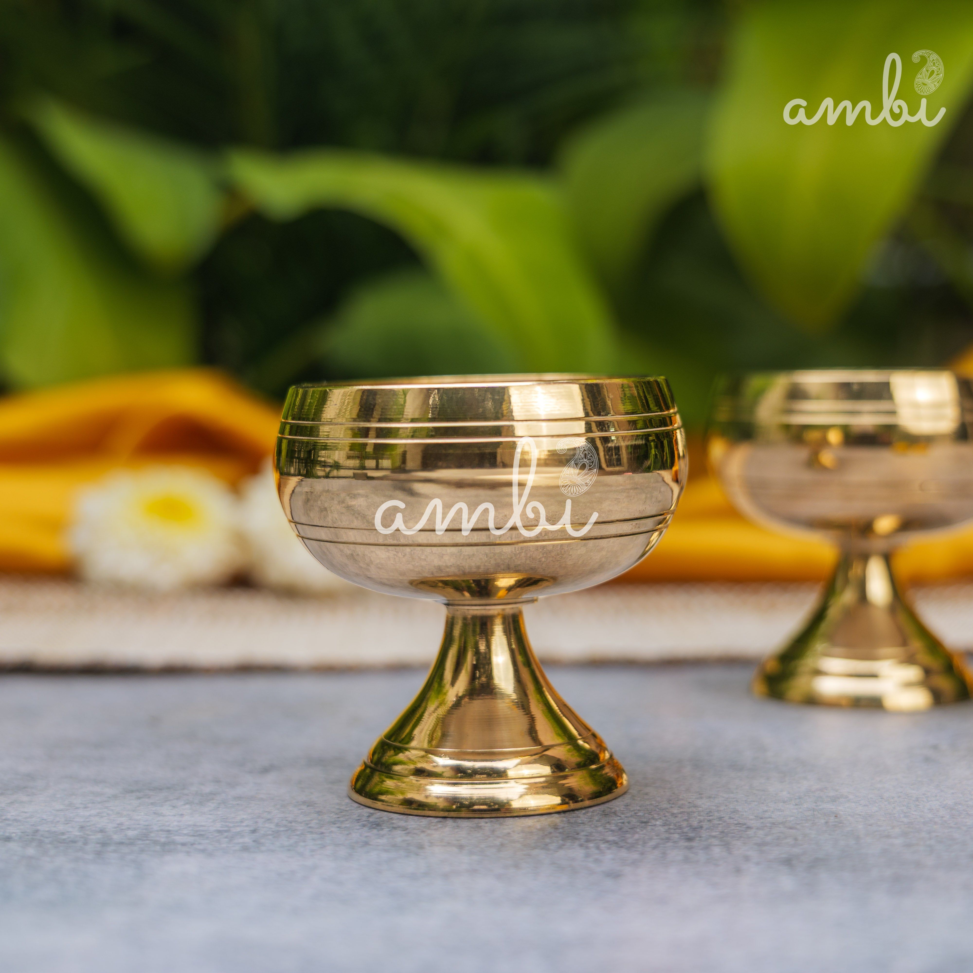 Pure Brass Round Diya - Set of 2 - 2.4 Inch height