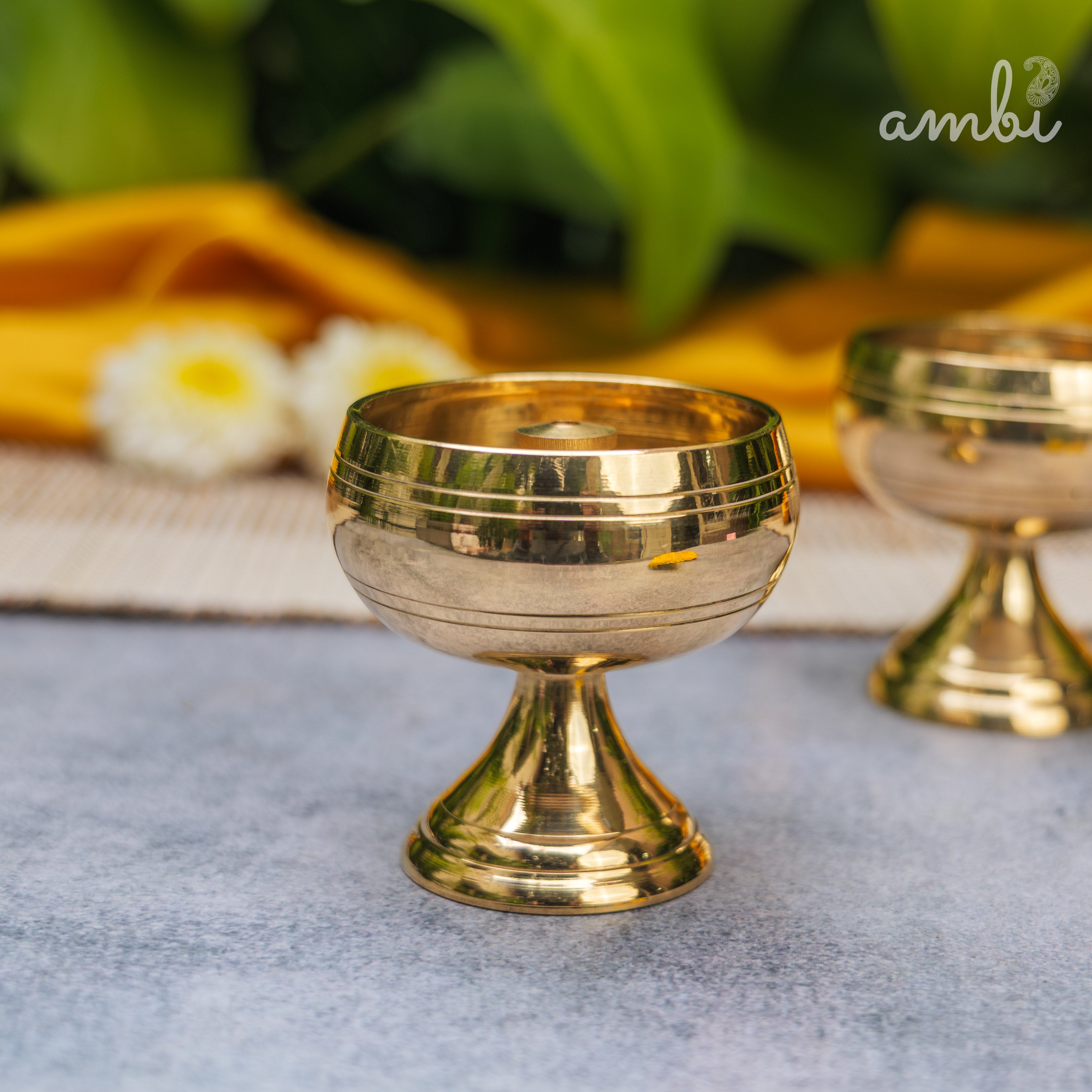 Pure Brass Round Diya - Set of 2 - 2.4 Inch height