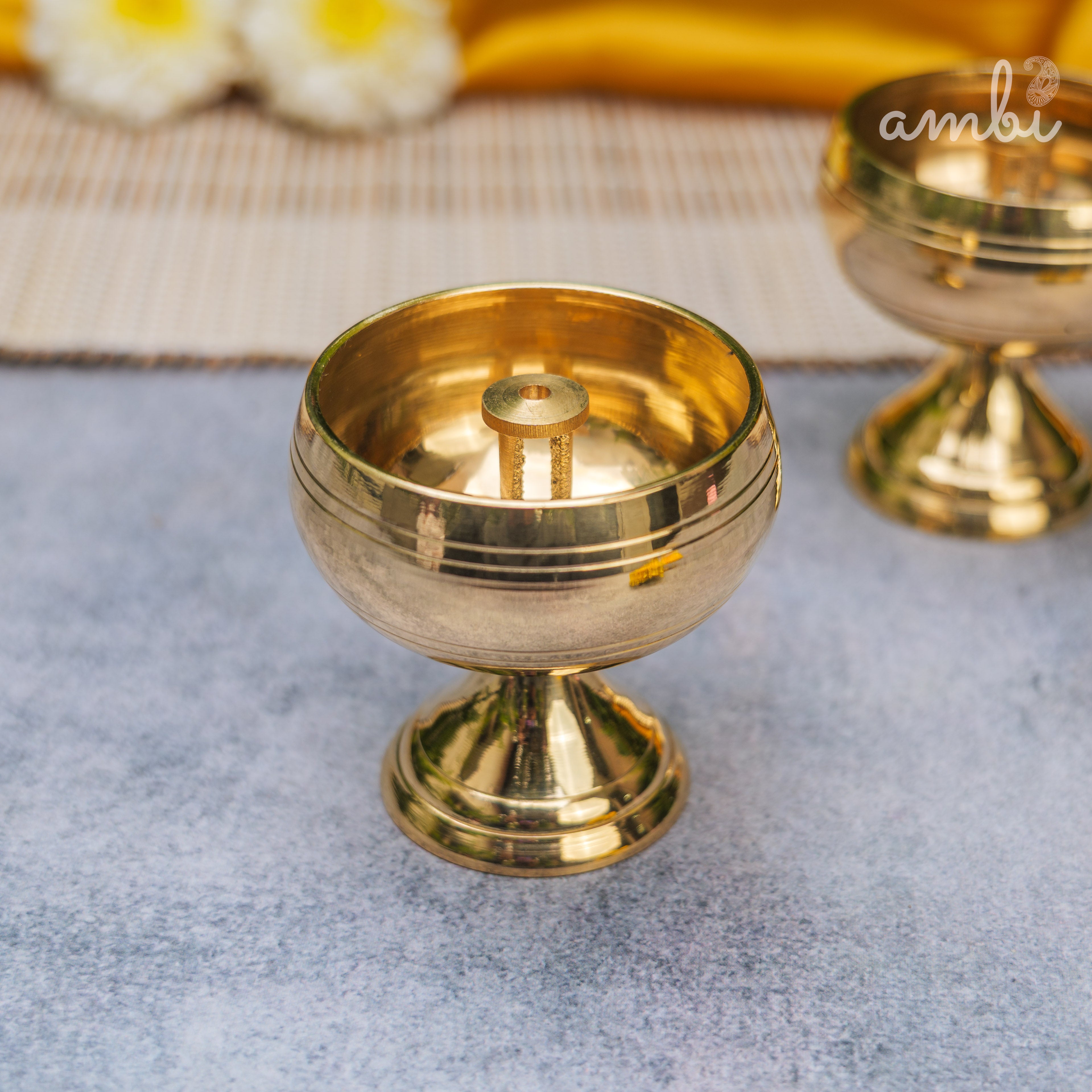 Pure Brass Round Diya - Set of 2 - 2.4 Inch height