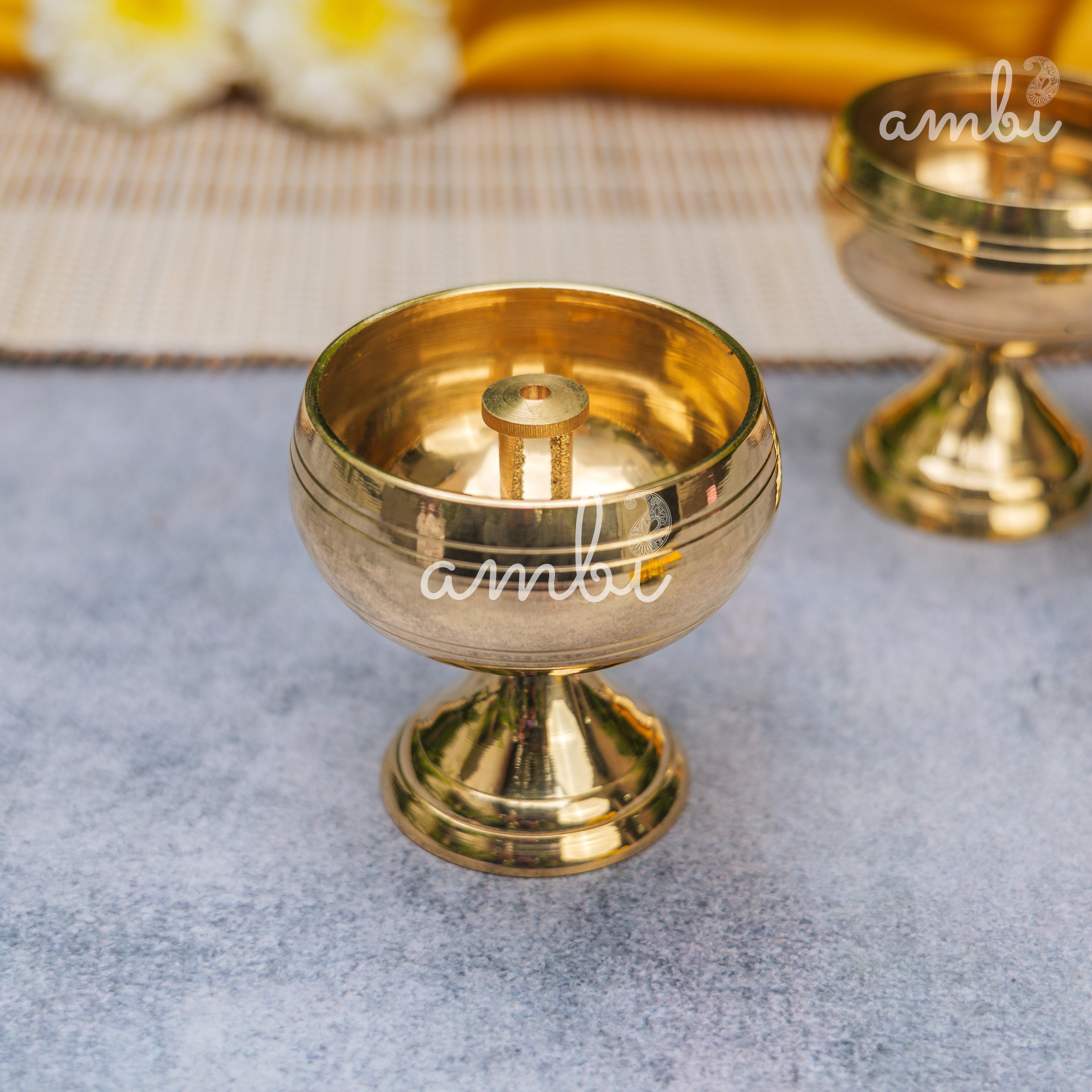 Pure Brass Round Diya - Set of 2 - 2.4 Inch height