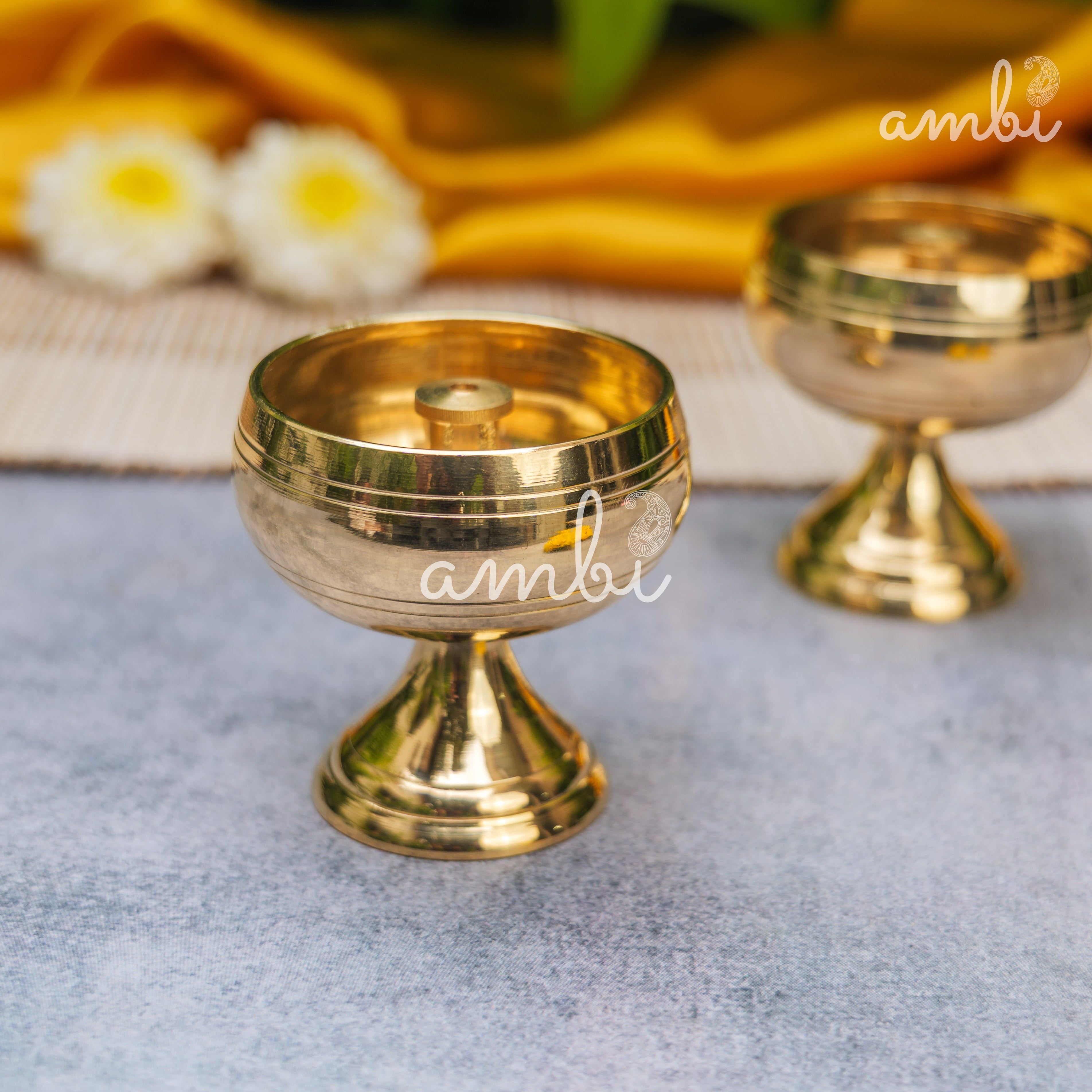 Pure Brass Round Diya - Set of 2 - 2.4 Inch height