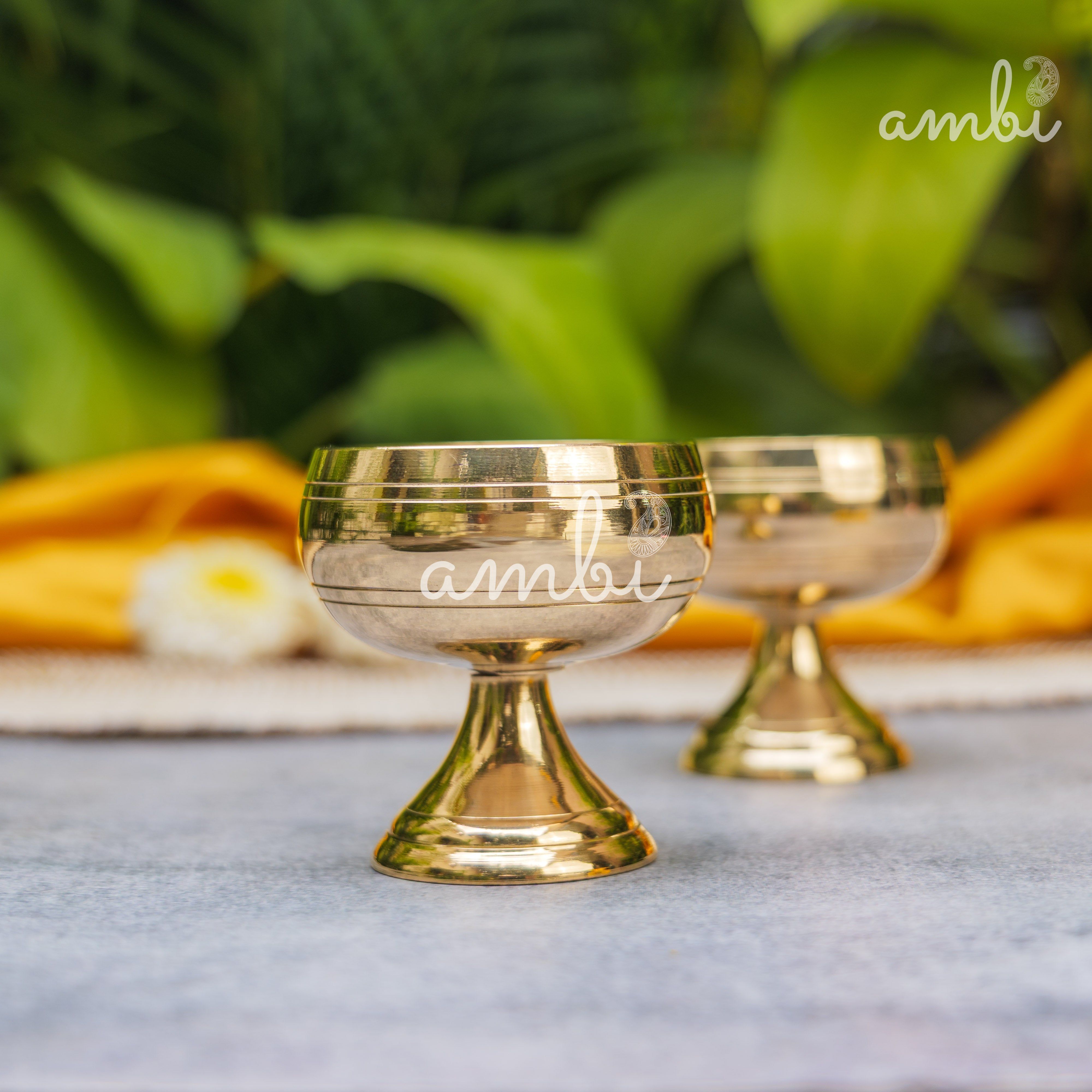 Pure Brass Round Diya - Set of 2 - 2.4 Inch height