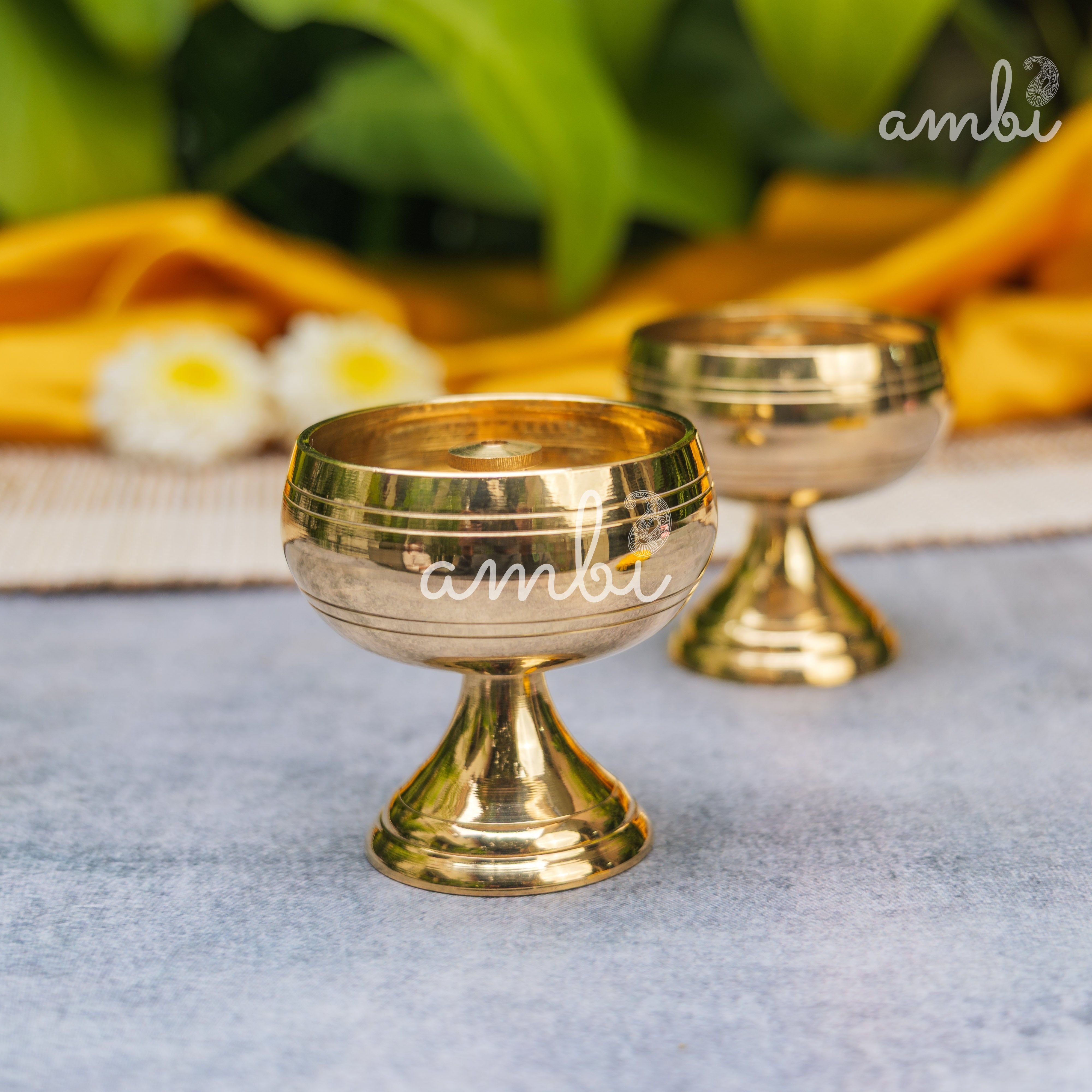 Pure Brass Round Diya - Set of 2 - 2.4 Inch height