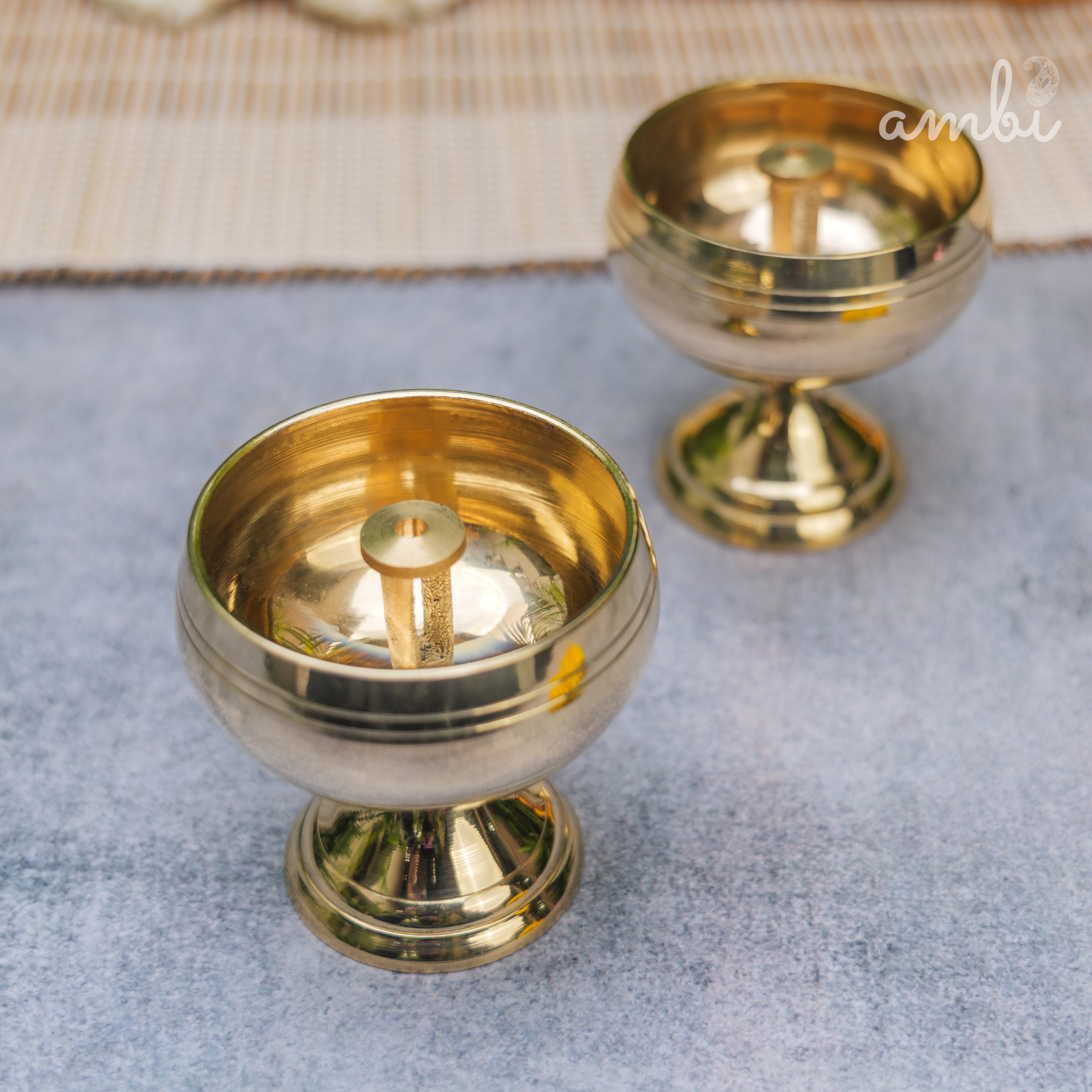 Pure Brass Round Diya - Set of 2 - 2.4 Inch height