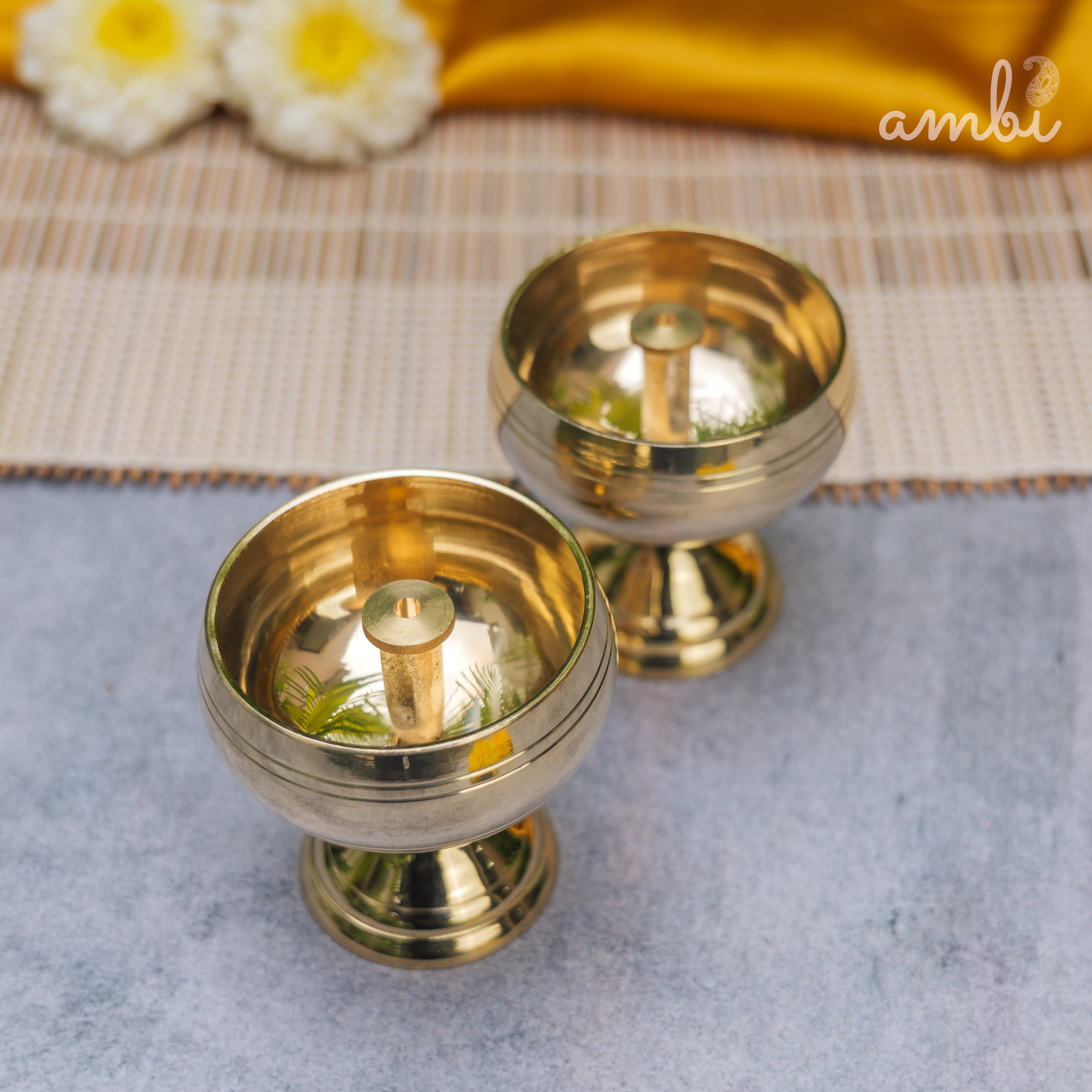 Pure Brass Round Diya - Set of 2 - 2.4 Inch height