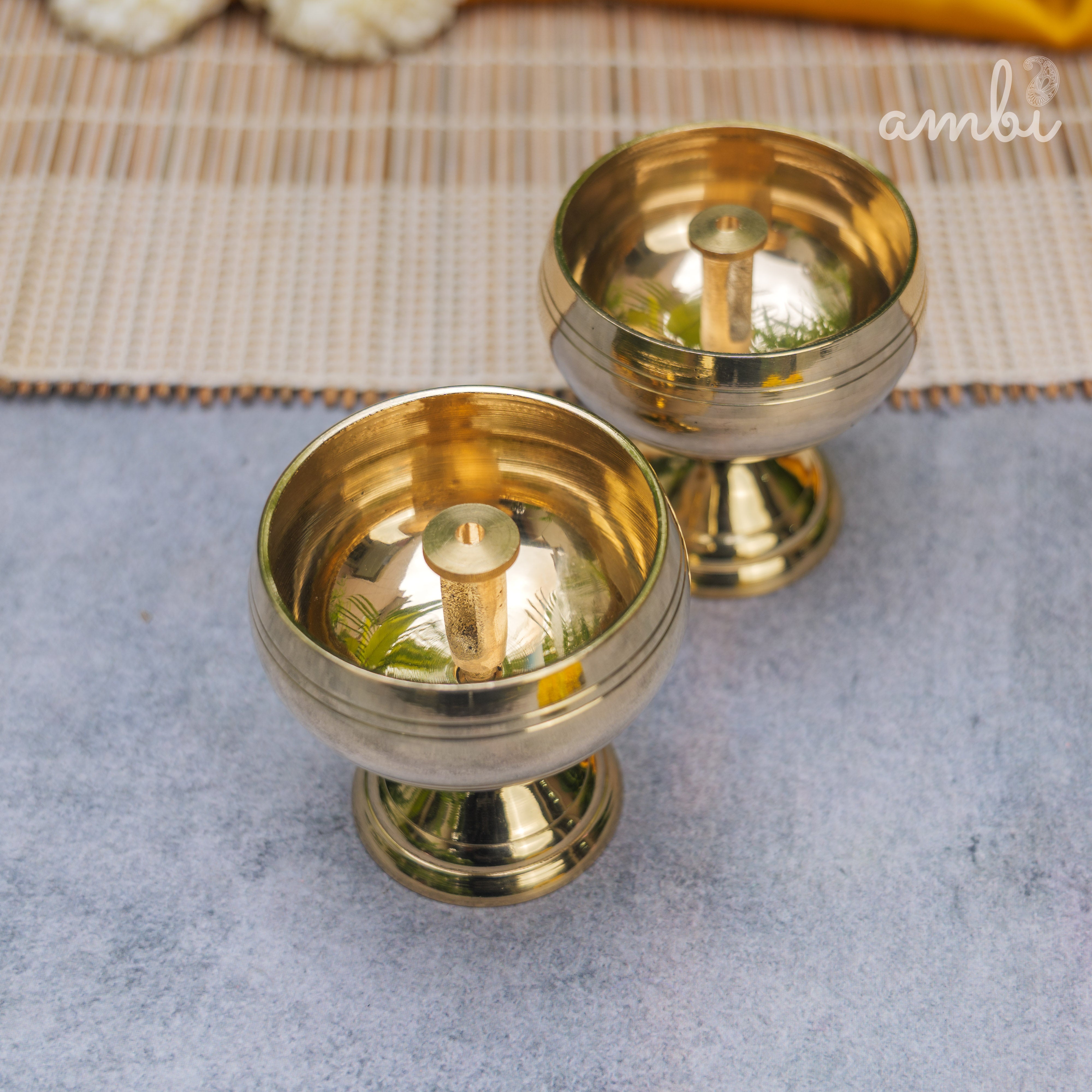 Pure Brass Round Diya - Set of 2 - 2.4 Inch height