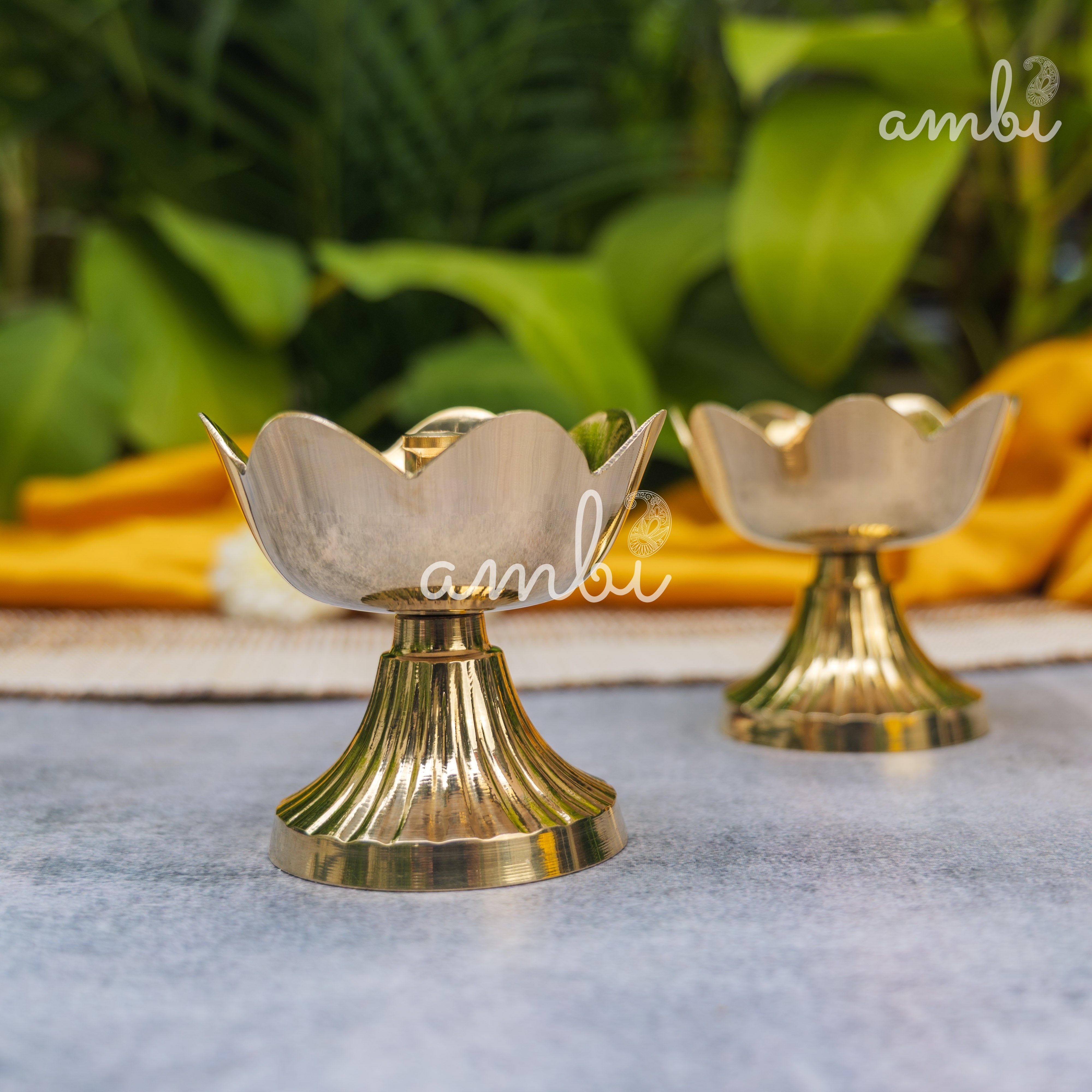 Handcrafted Pure Brass Kamal Lotus Diya — Set of 2 | 3.75 Inch | Ambi