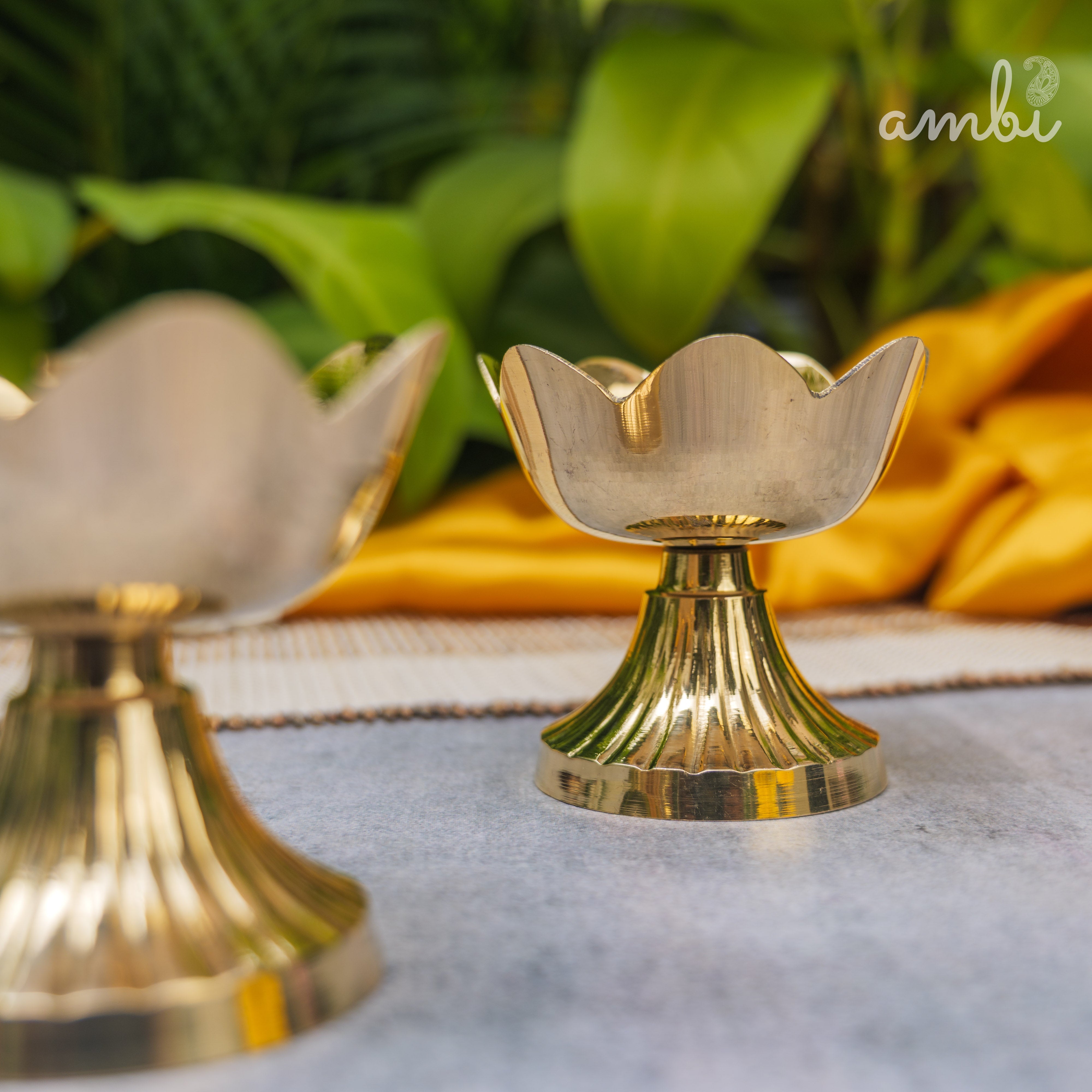 Handcrafted Pure Brass Kamal Lotus Diya — Set of 2 | 3.75 Inch | Ambi