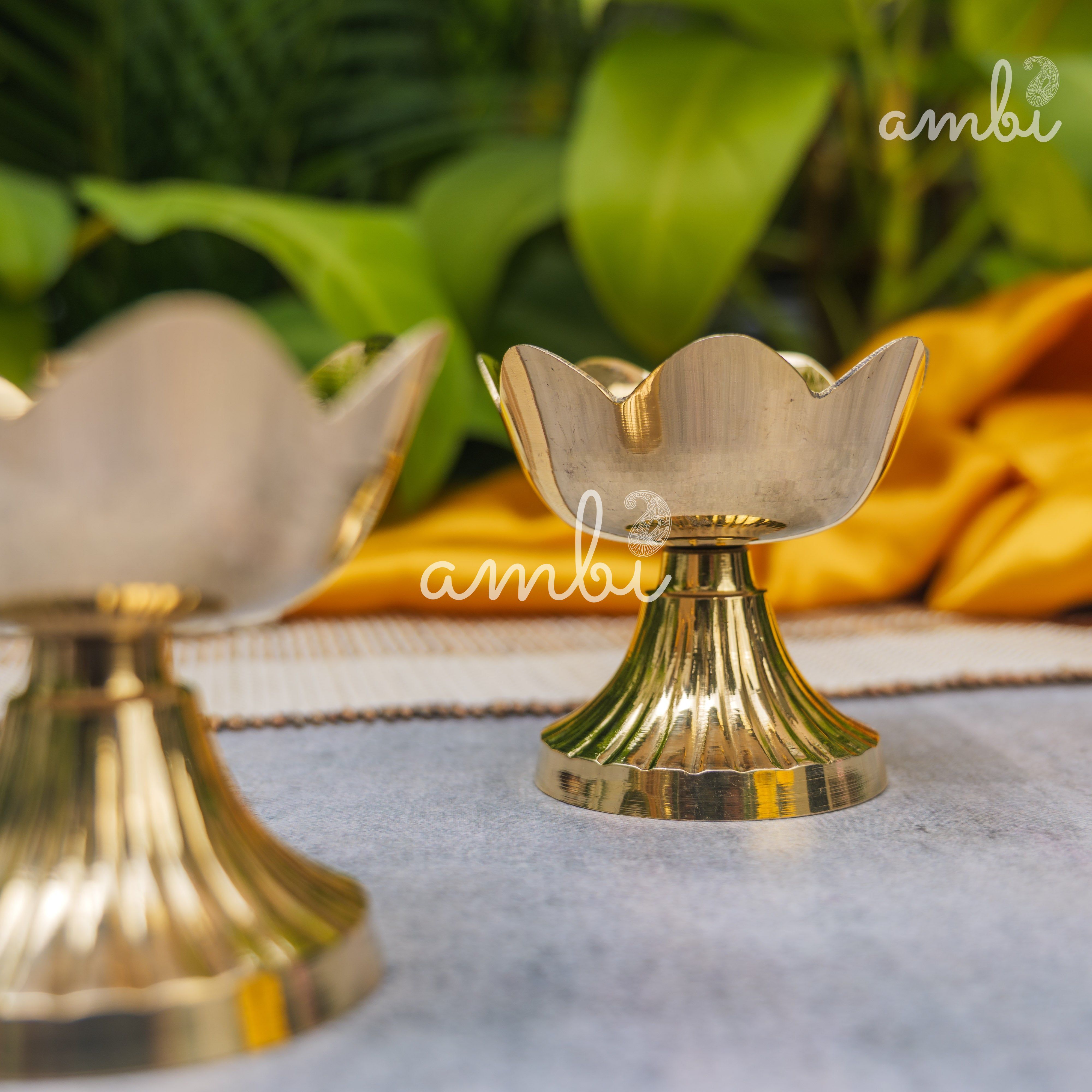 Handcrafted Pure Brass Kamal Lotus Diya — Set of 2 | 3.75 Inch | Ambi
