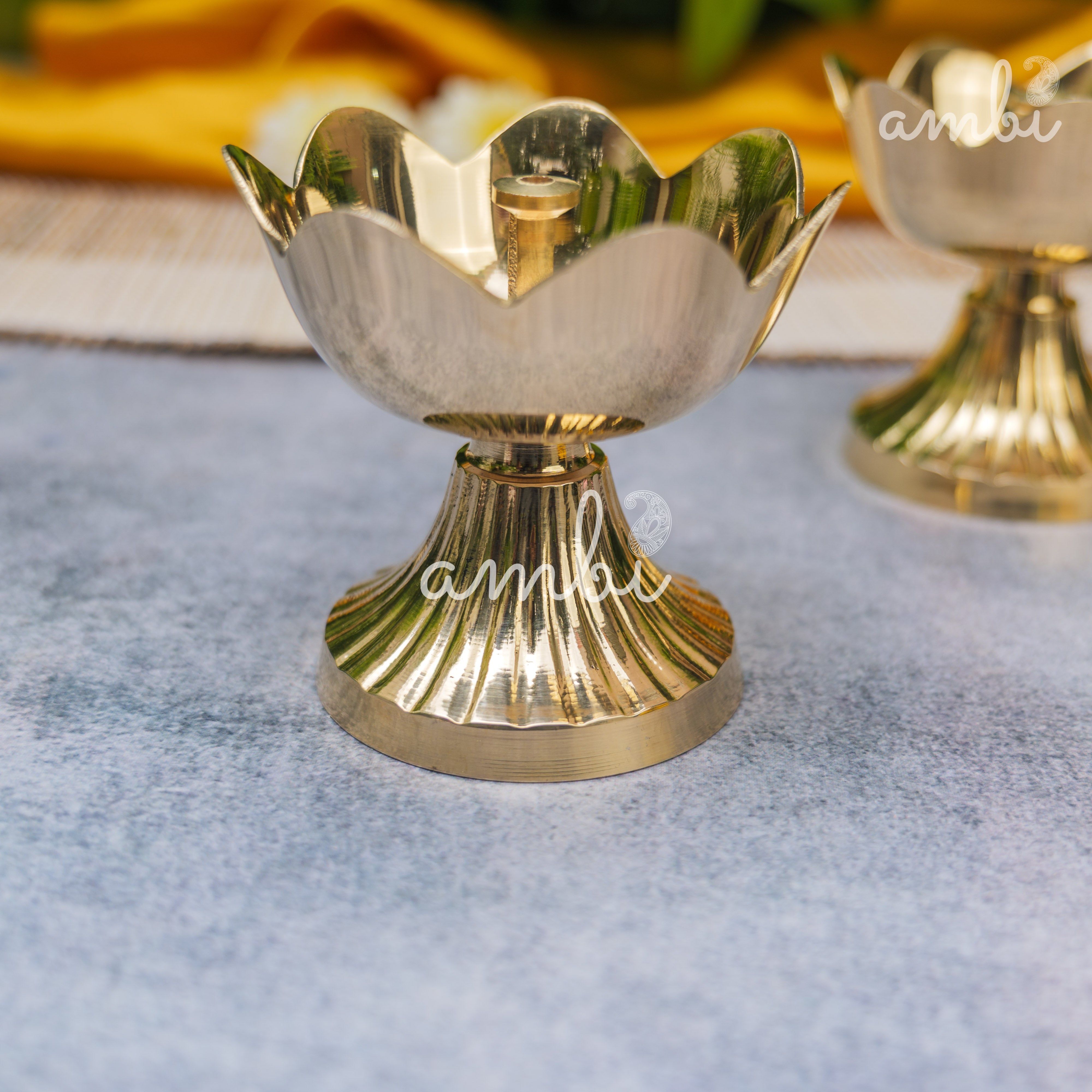 Handcrafted Pure Brass Kamal Lotus Diya — Set of 2 | 3.75 Inch | Ambi