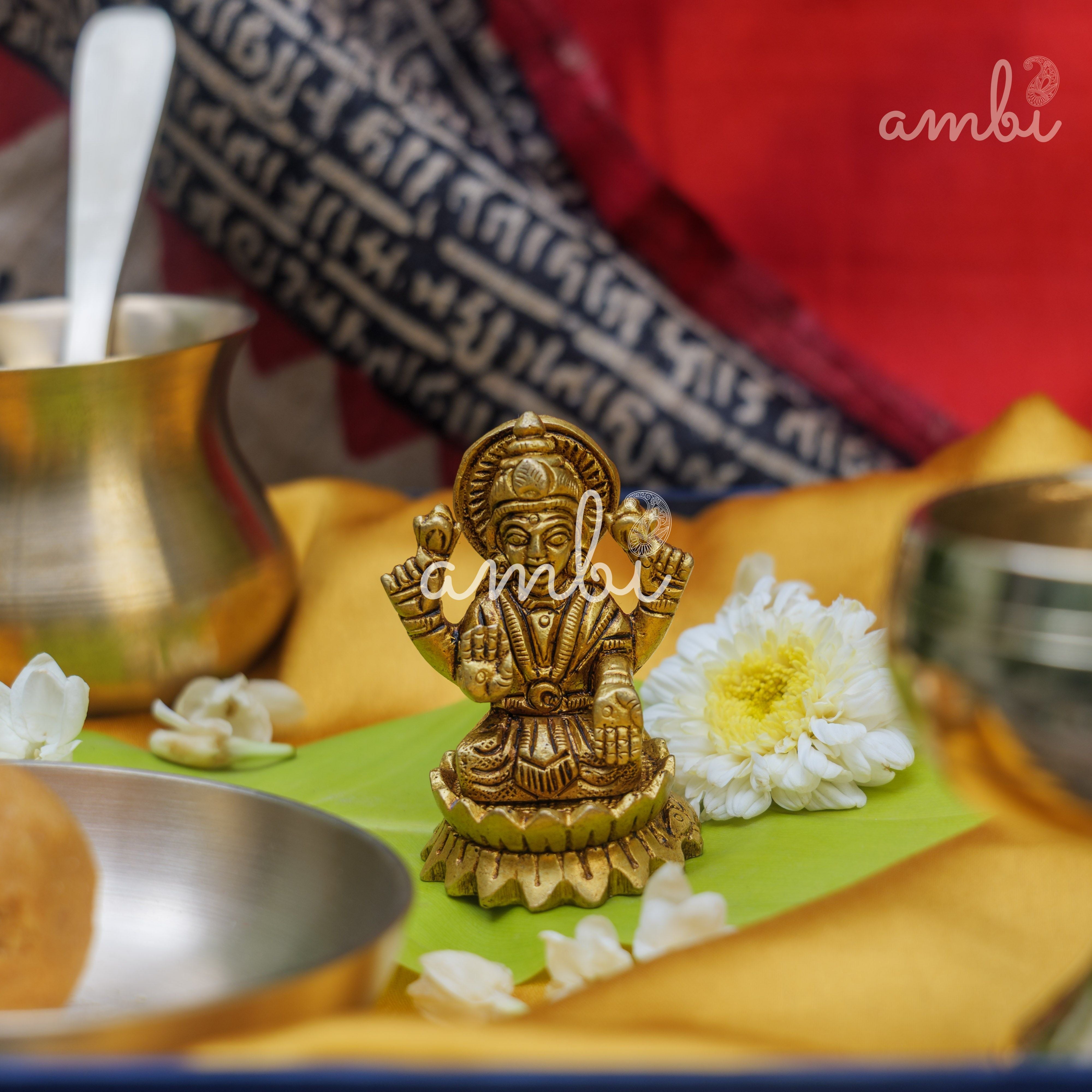 Pure Brass Goddess Lakshmi Idol - 2.5 inch height