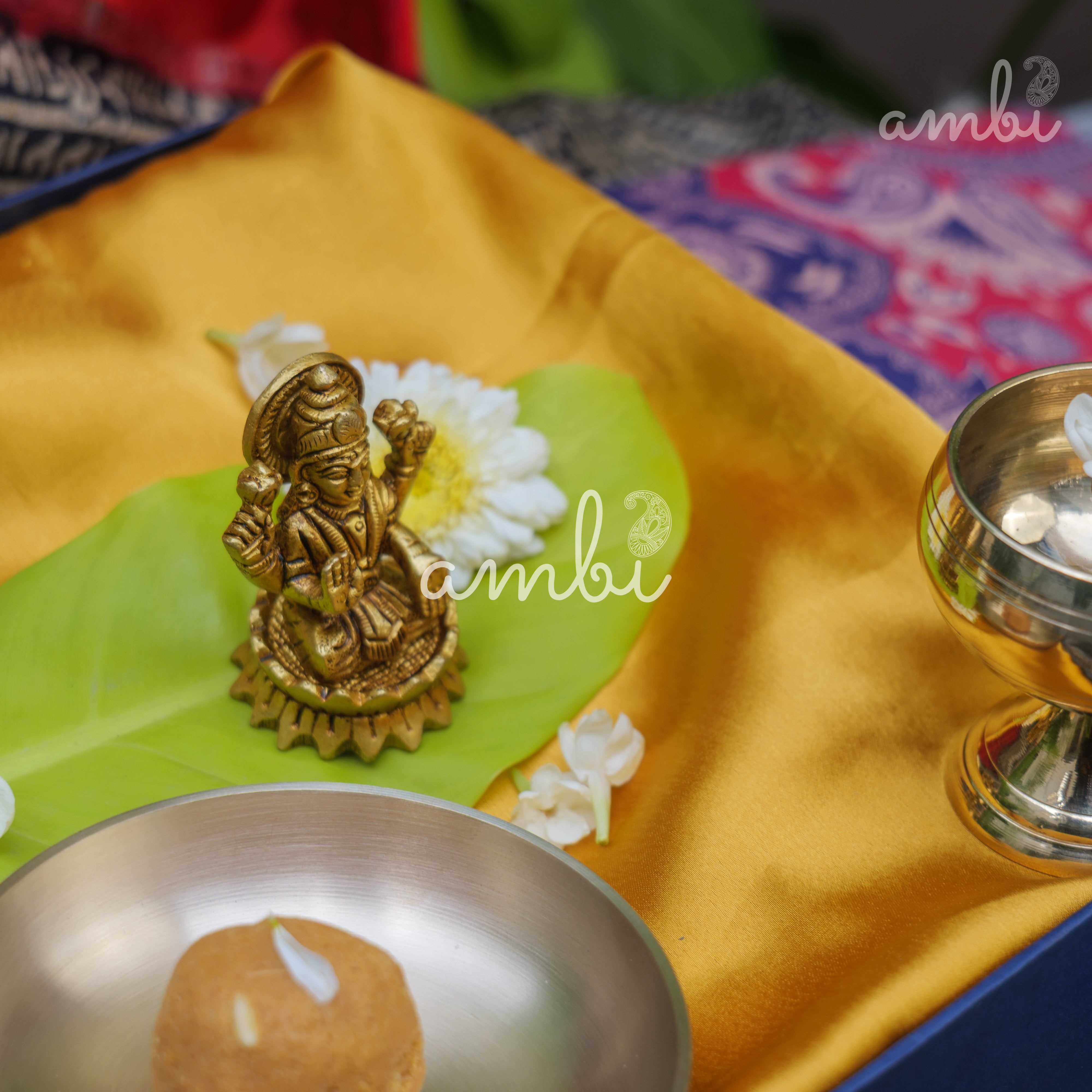 Pure Brass Goddess Lakshmi Idol - 2.5 inch height