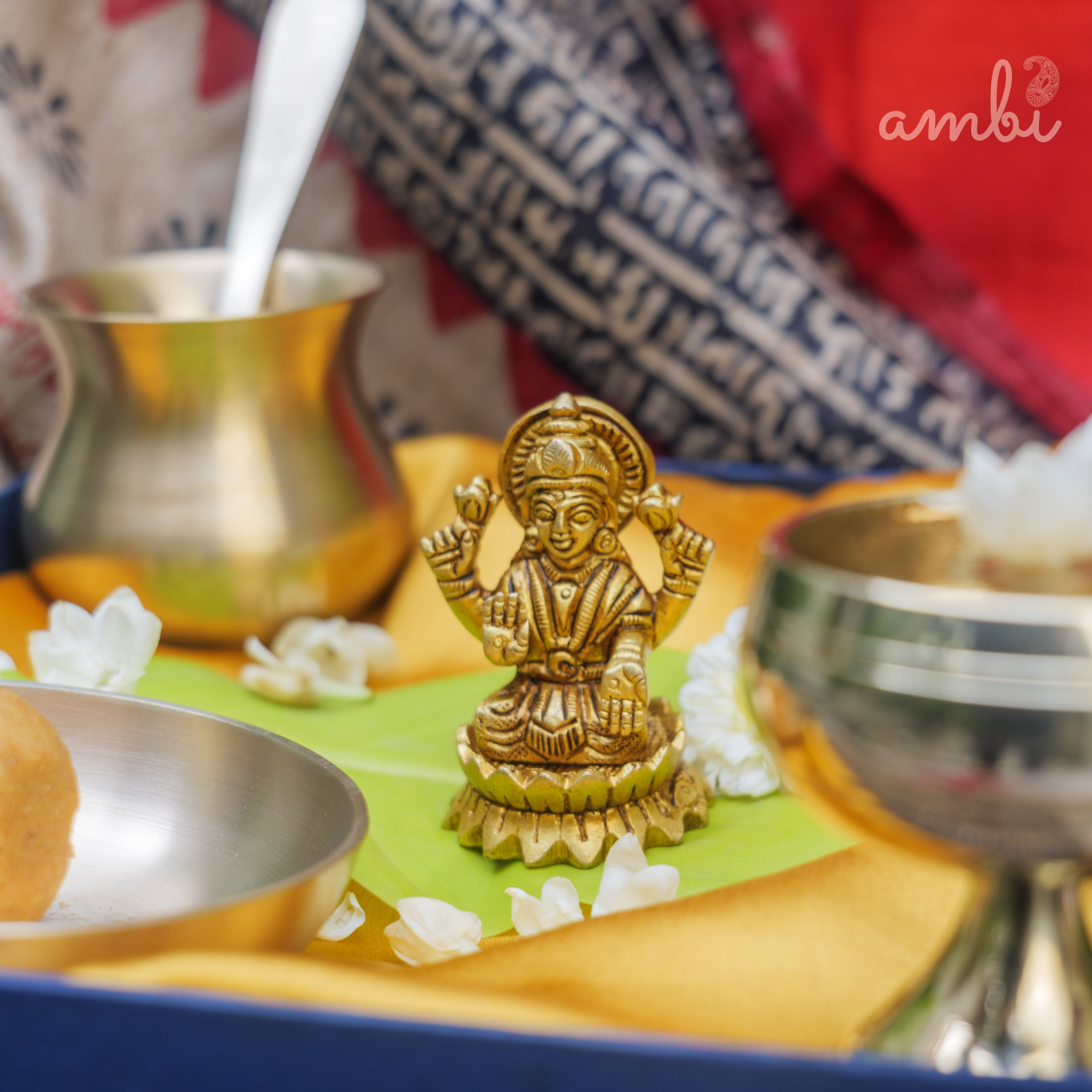 Pure Brass Goddess Lakshmi Idol - 2.5 inch height
