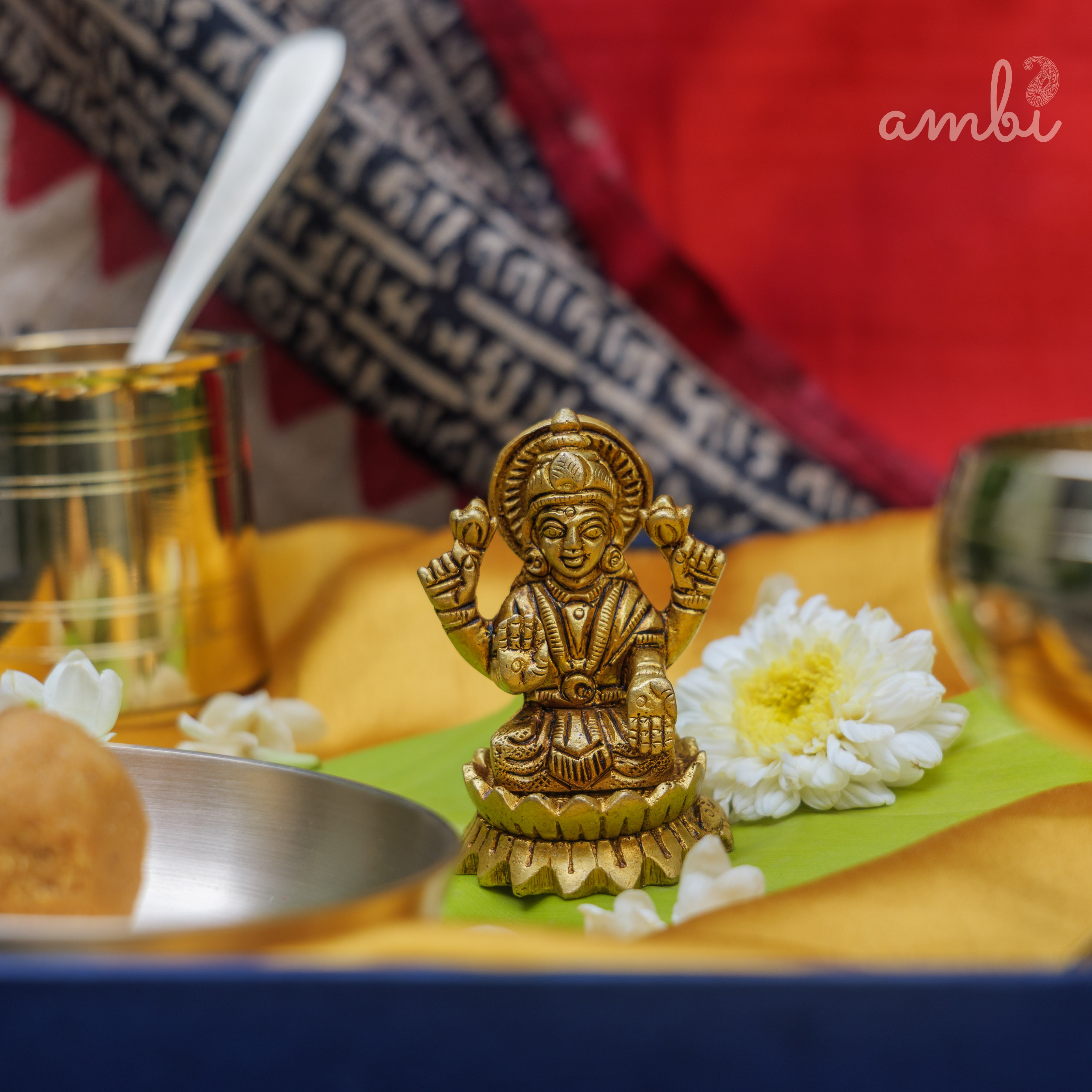Pure Brass Goddess Lakshmi Idol - 2.5 inch height