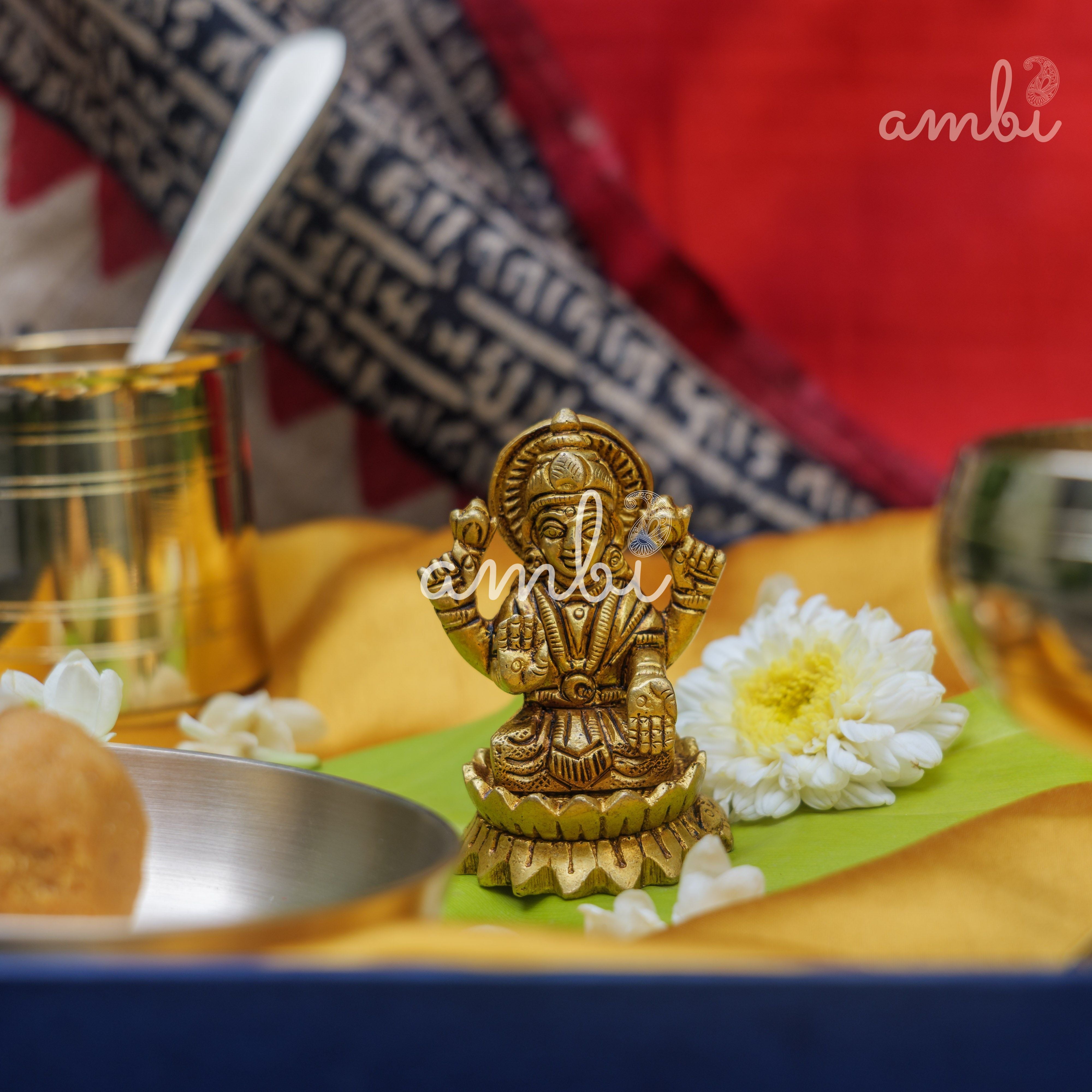 Pure Brass Goddess Lakshmi Idol - 2.5 inch height