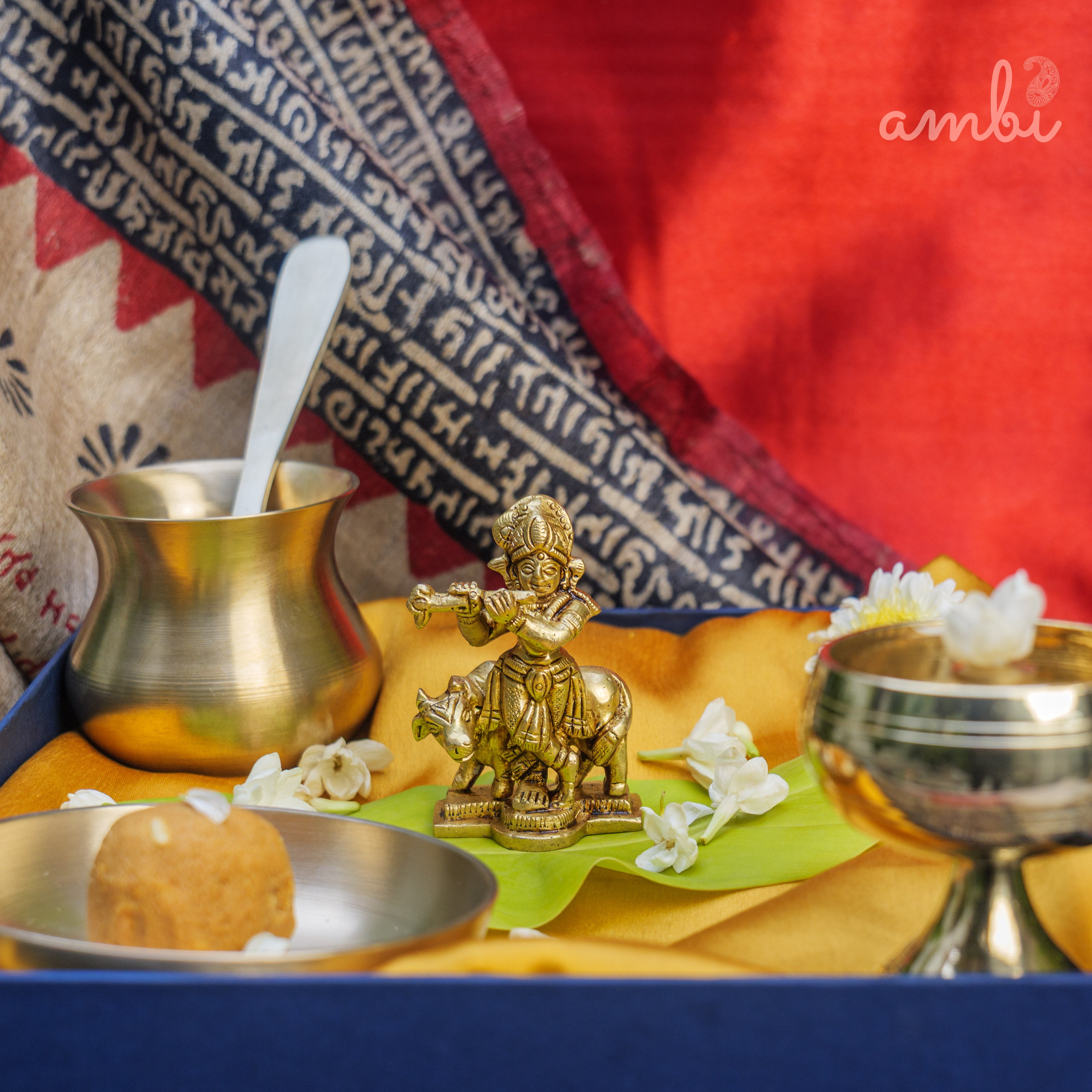 Pure Brass Lord Krishna Idol with Nandi - 2.75 inch height