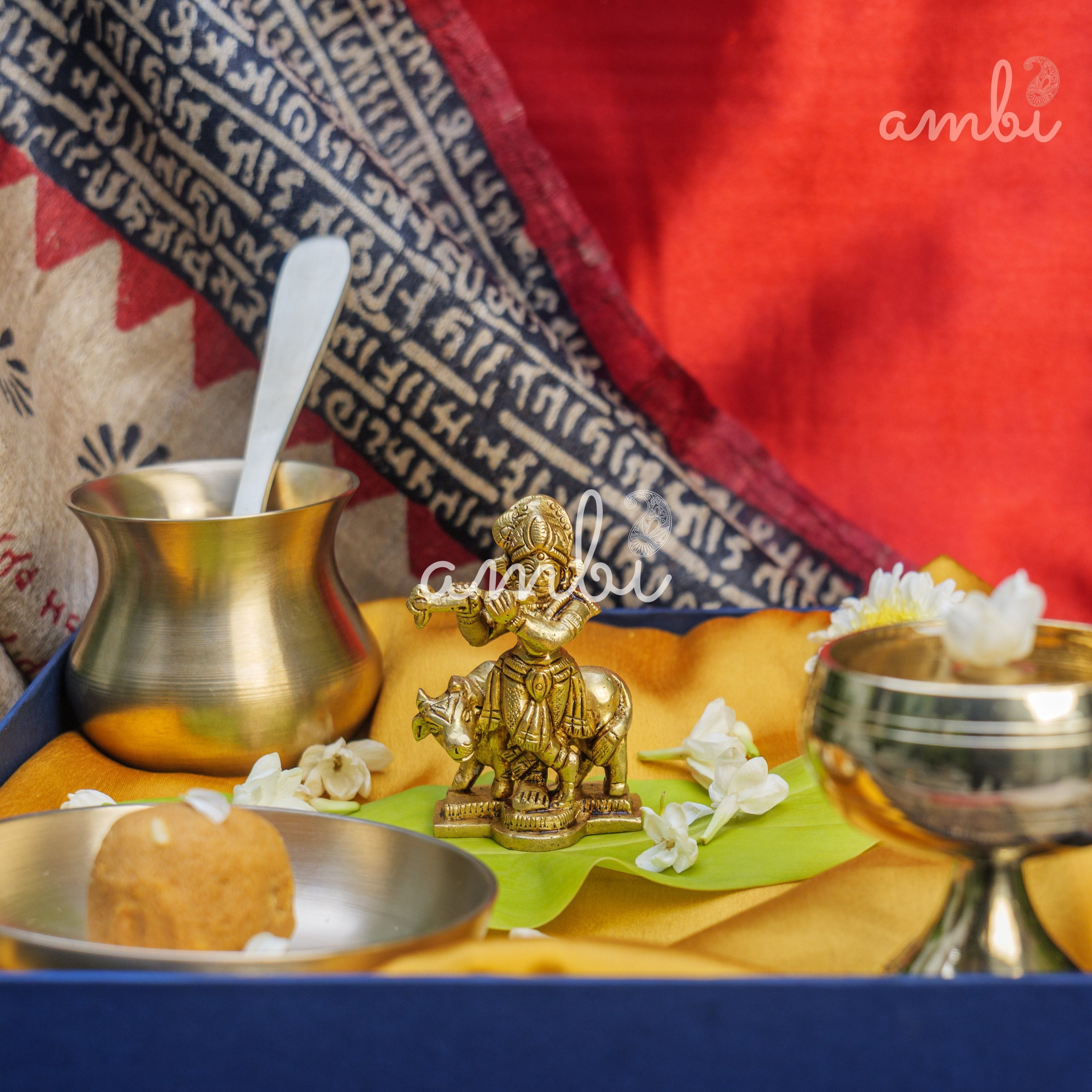 Pure Brass Lord Krishna Idol with Nandi - 2.75 inch height